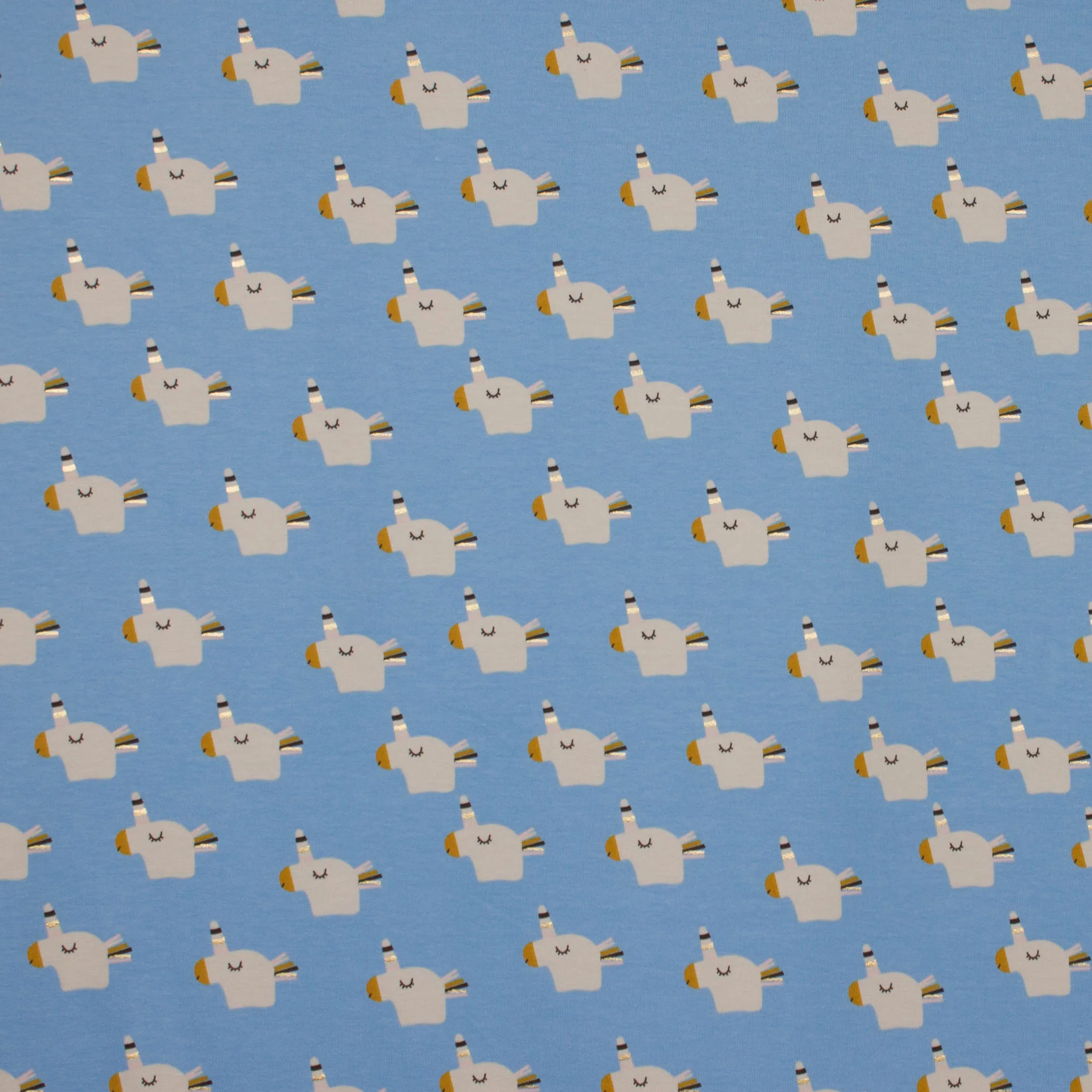 Lichtblauwe french terry met eenhoorns van 'About Blue Fabrics'