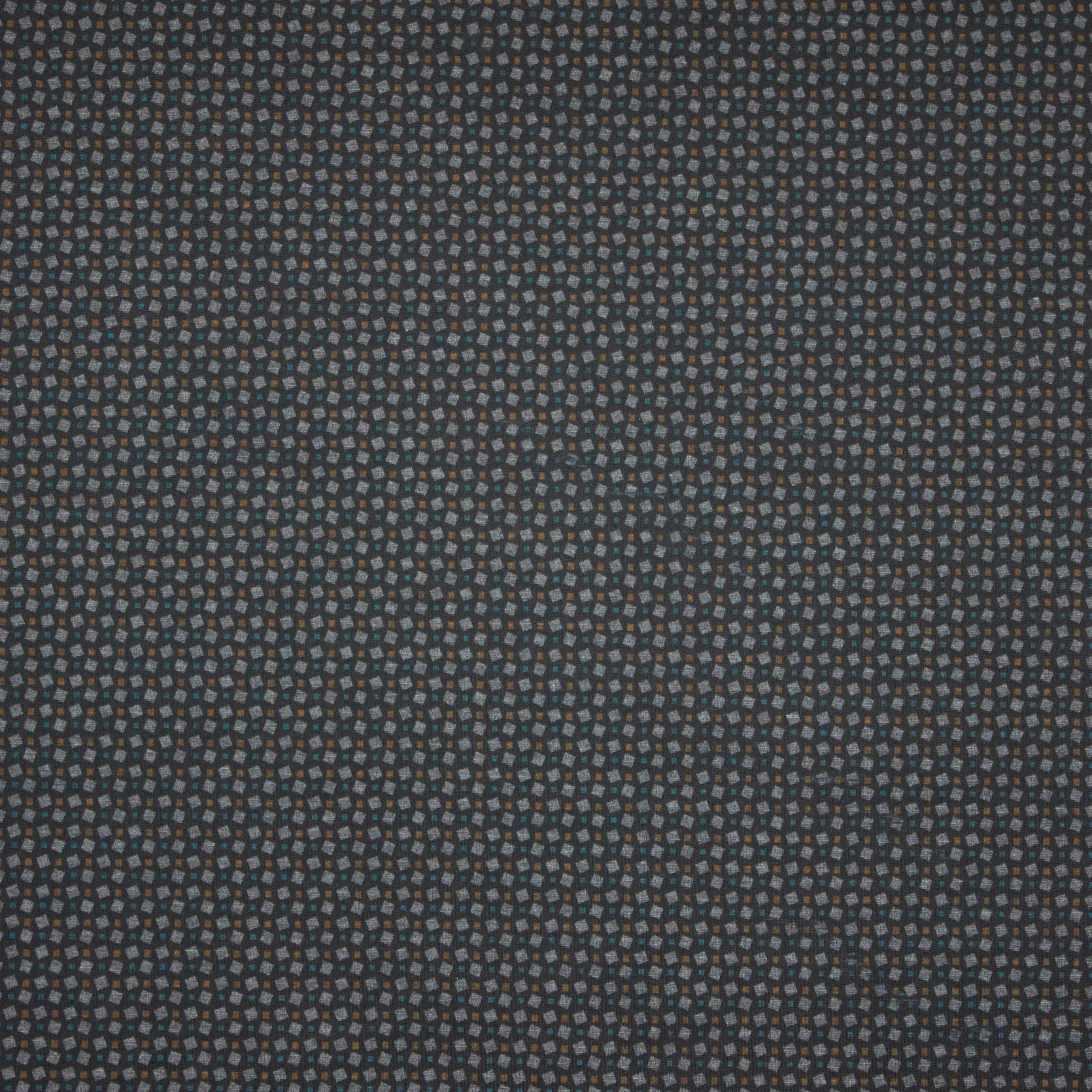 Zwarte polyester - viscose tricot met vierkantjes motiefjes