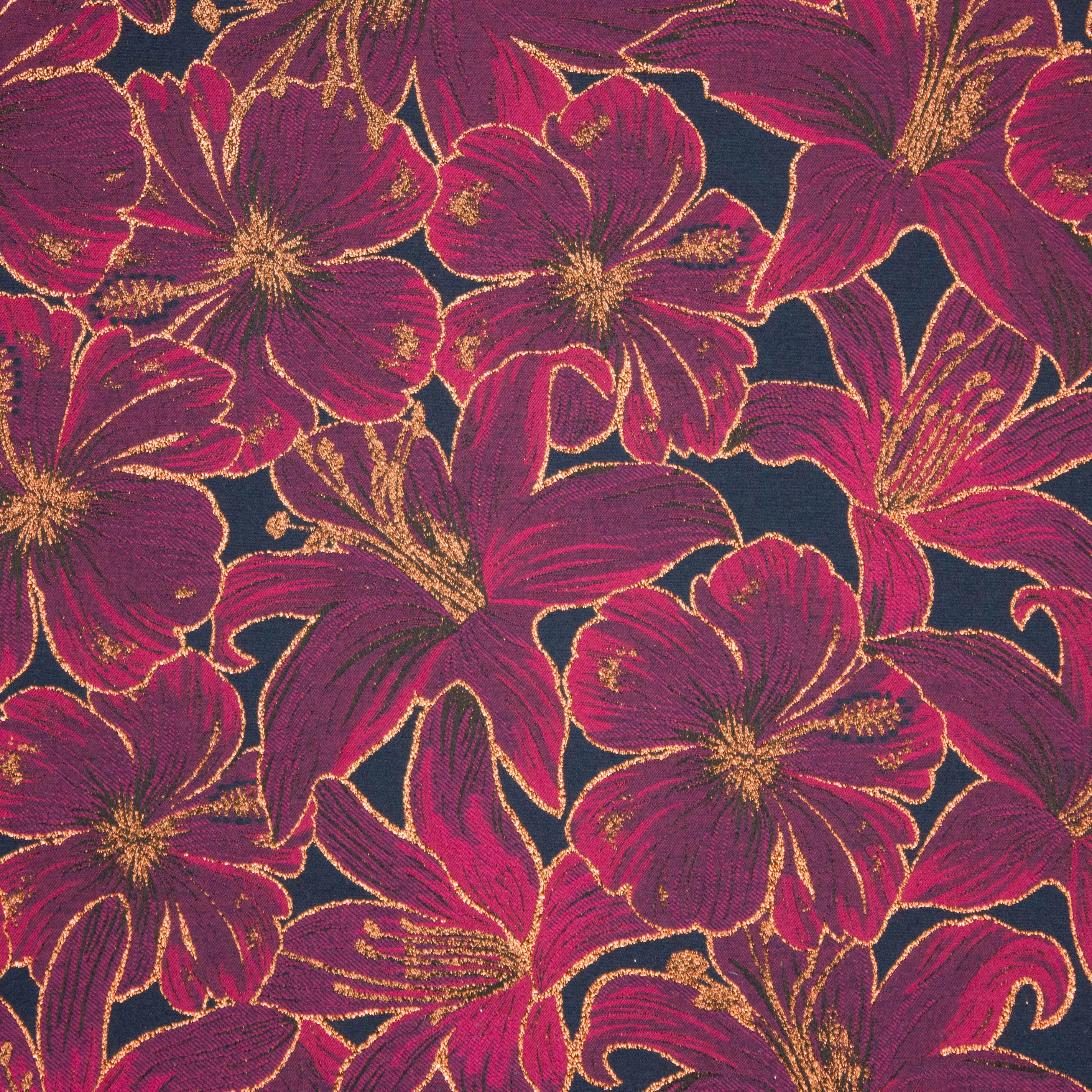 Zwarte jacquard met bordeaux bloemen