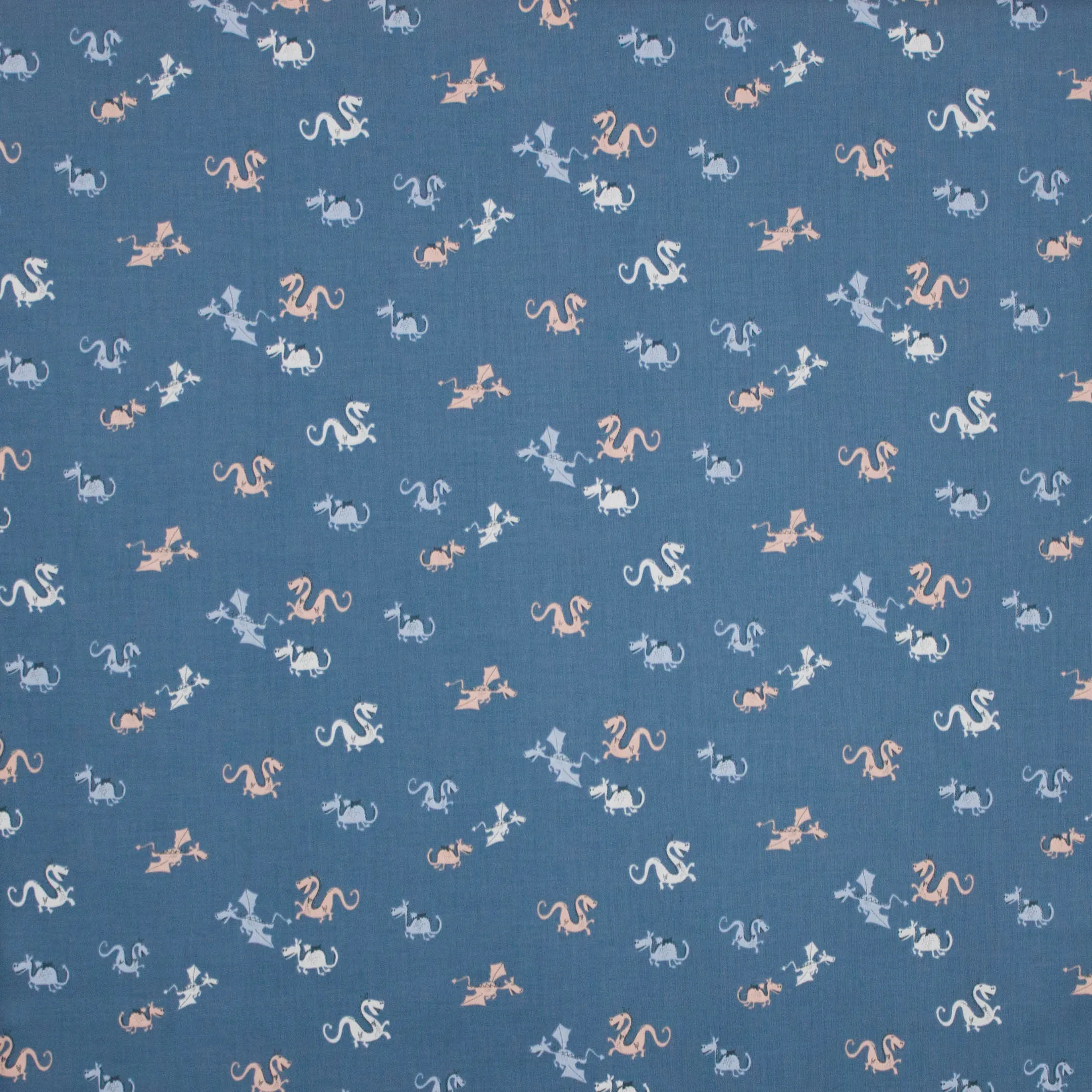 Katoen jeansblauw draken print