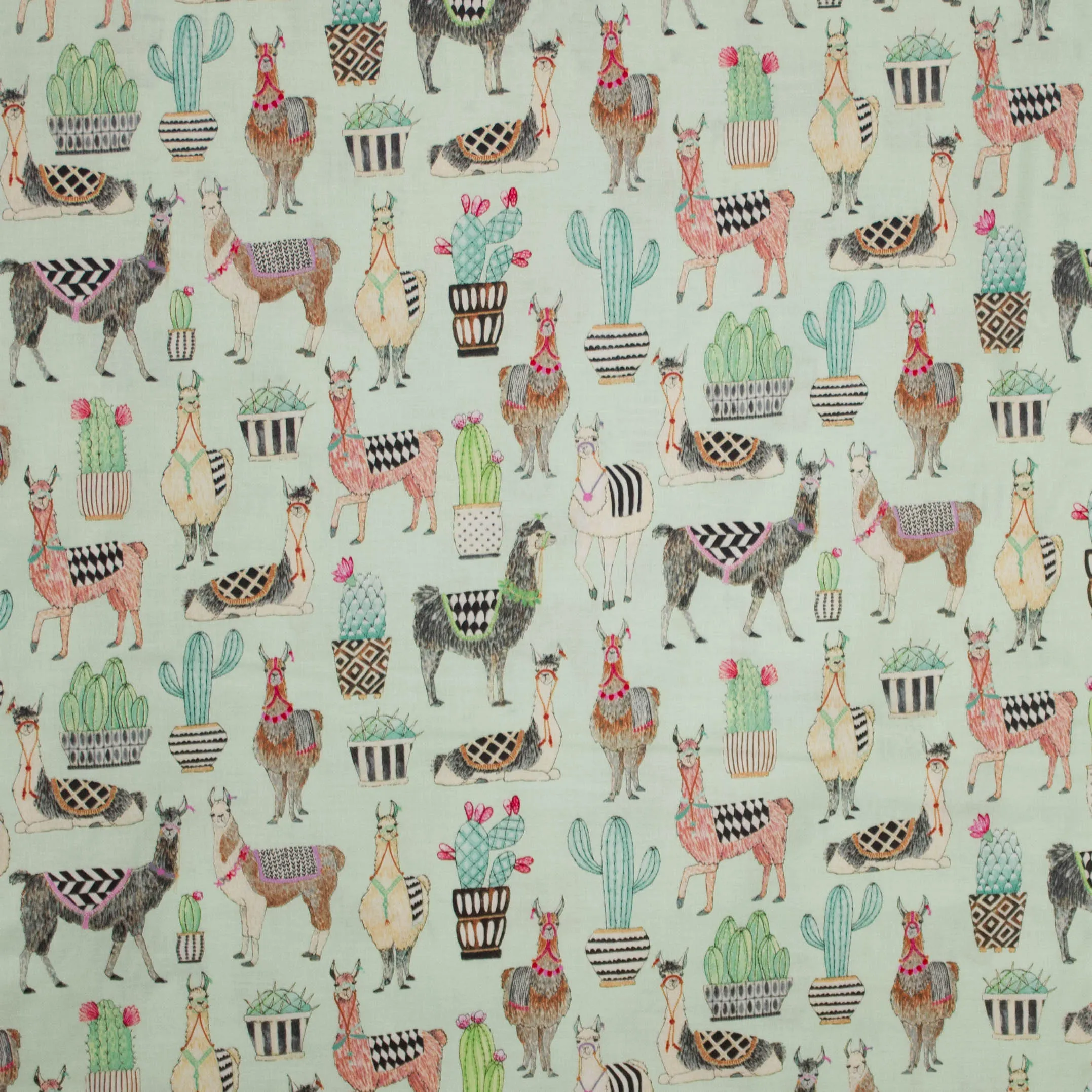 Katoen munt lama print