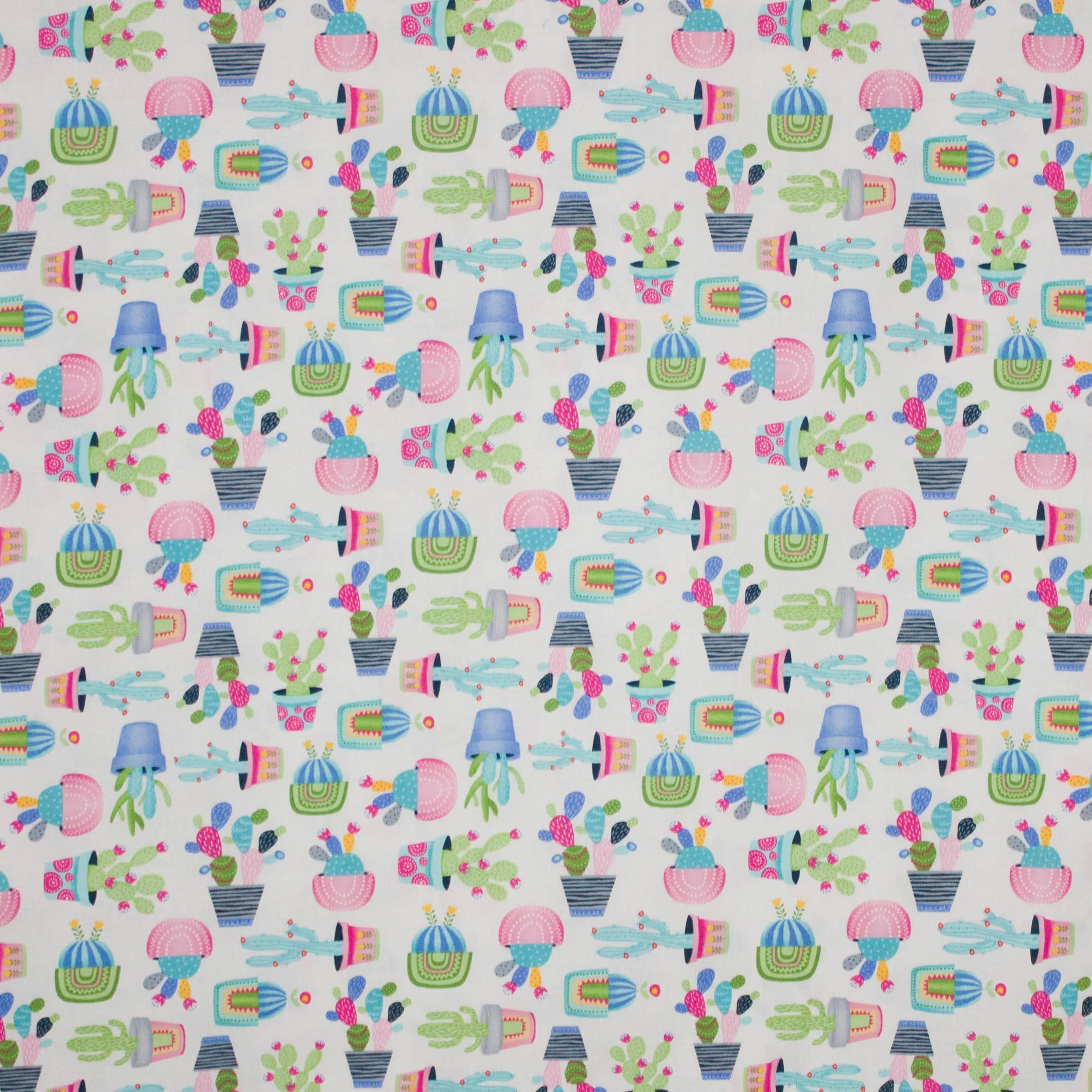 Katoen wit cactus print