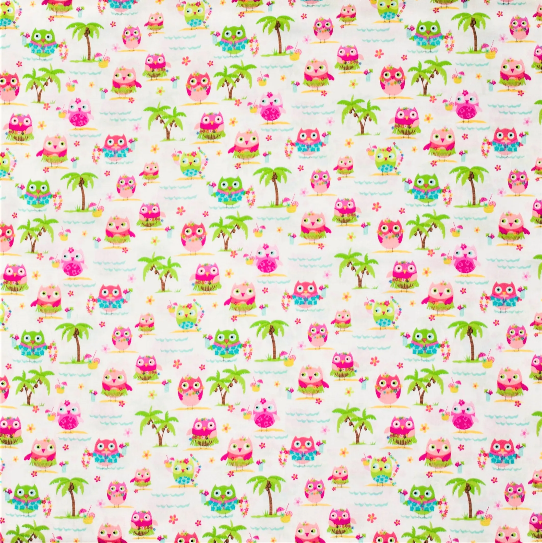Katoen wit uiltjes tropical motief