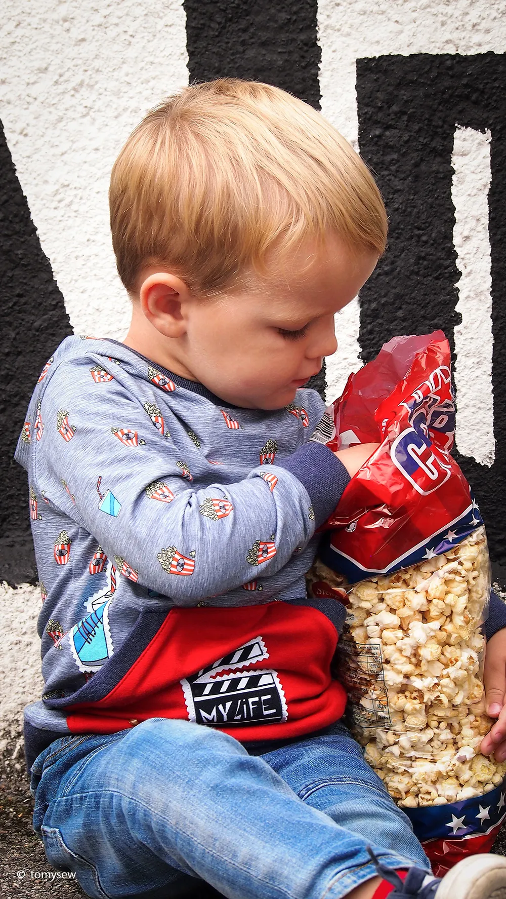 French terry blauwgrijs gemeleerd popcorn motief