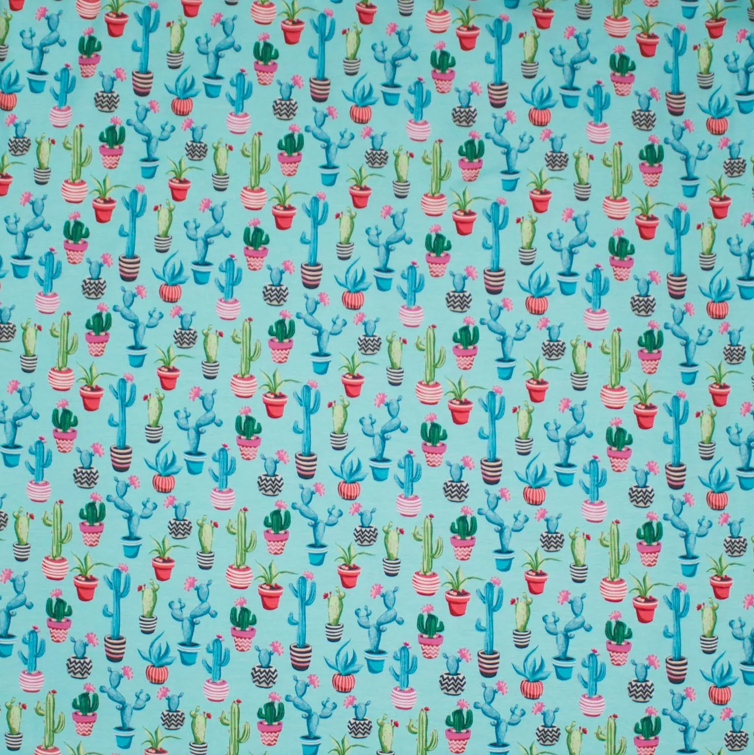 Tricot lichtblauw gemeleerd cactus motief