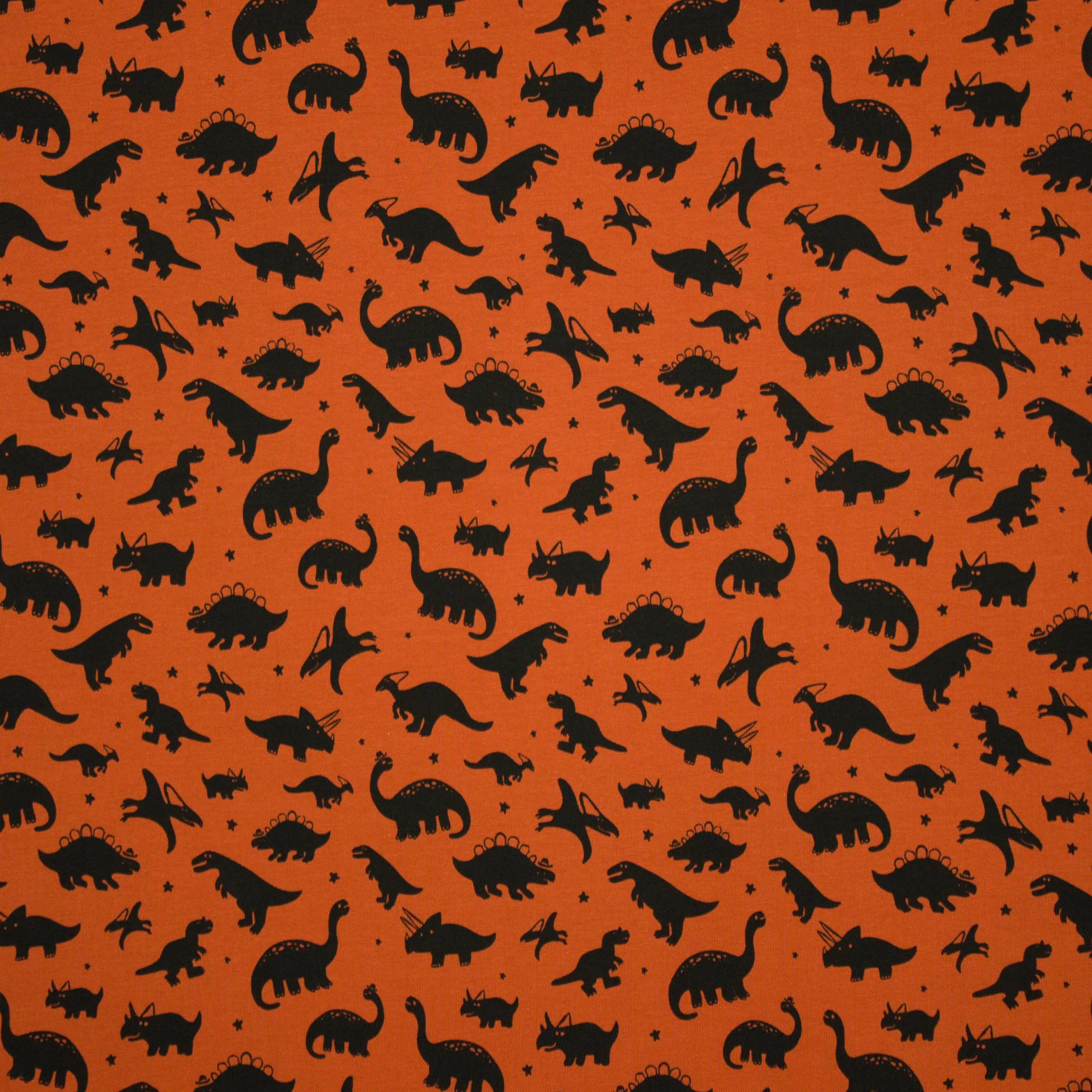 Roestkleurige tricot met zwarte dino's