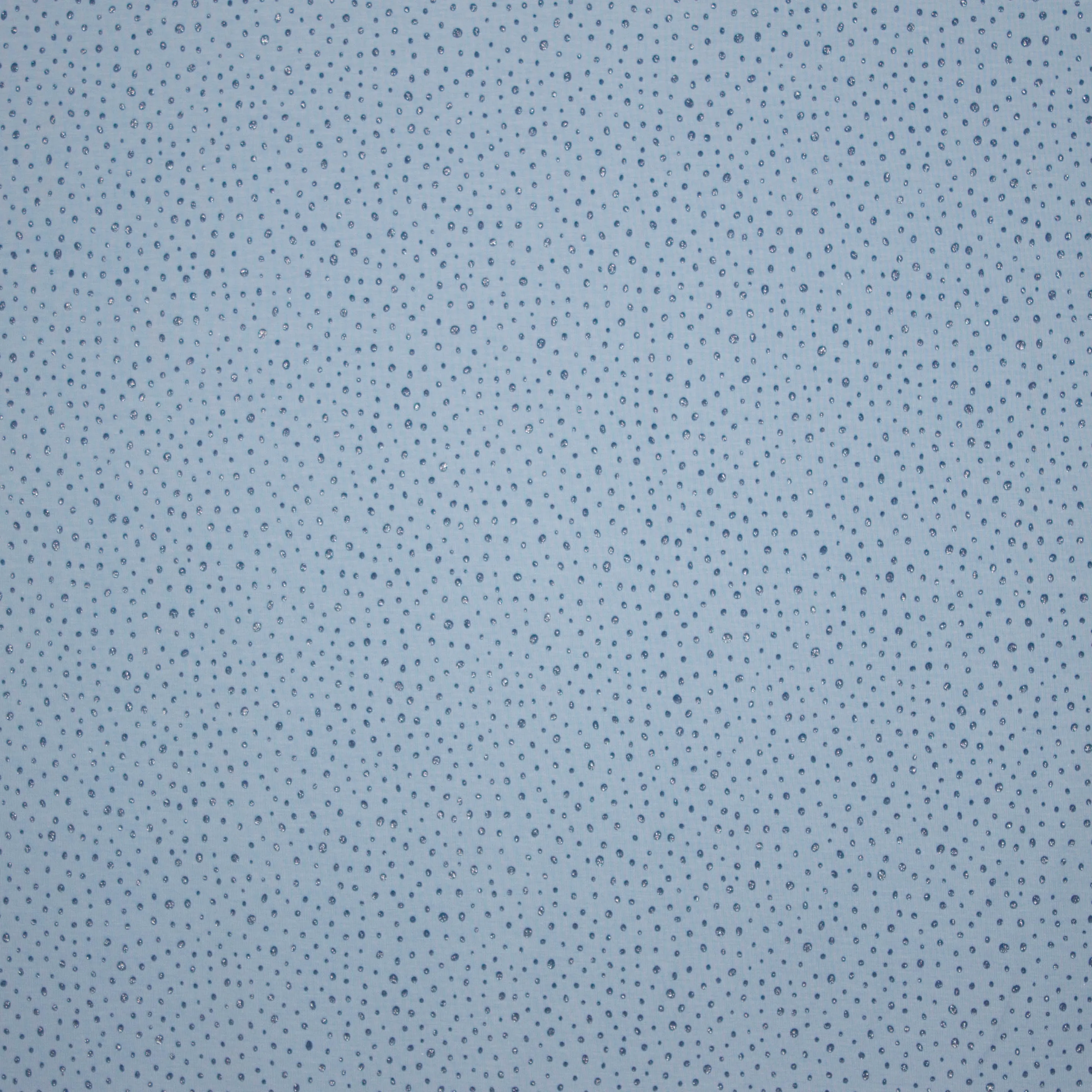 Lichtblauwe tricot met donkerblauwe vlekjes en zilveren glitter
