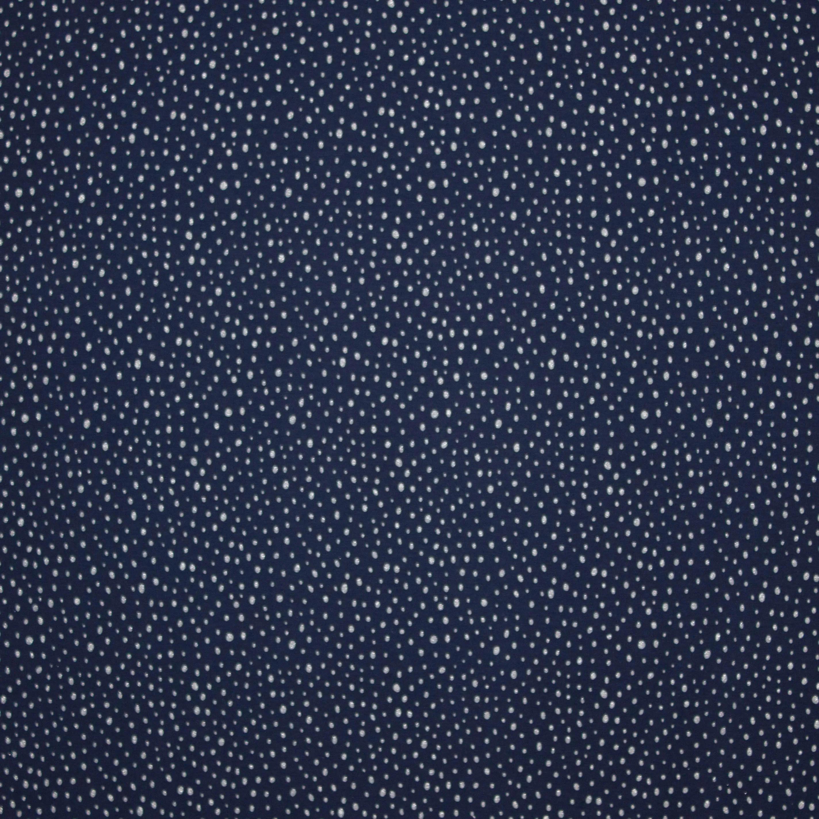 Donkerblauwe tricot met lichtblauwe vlekjes en zilveren glitter