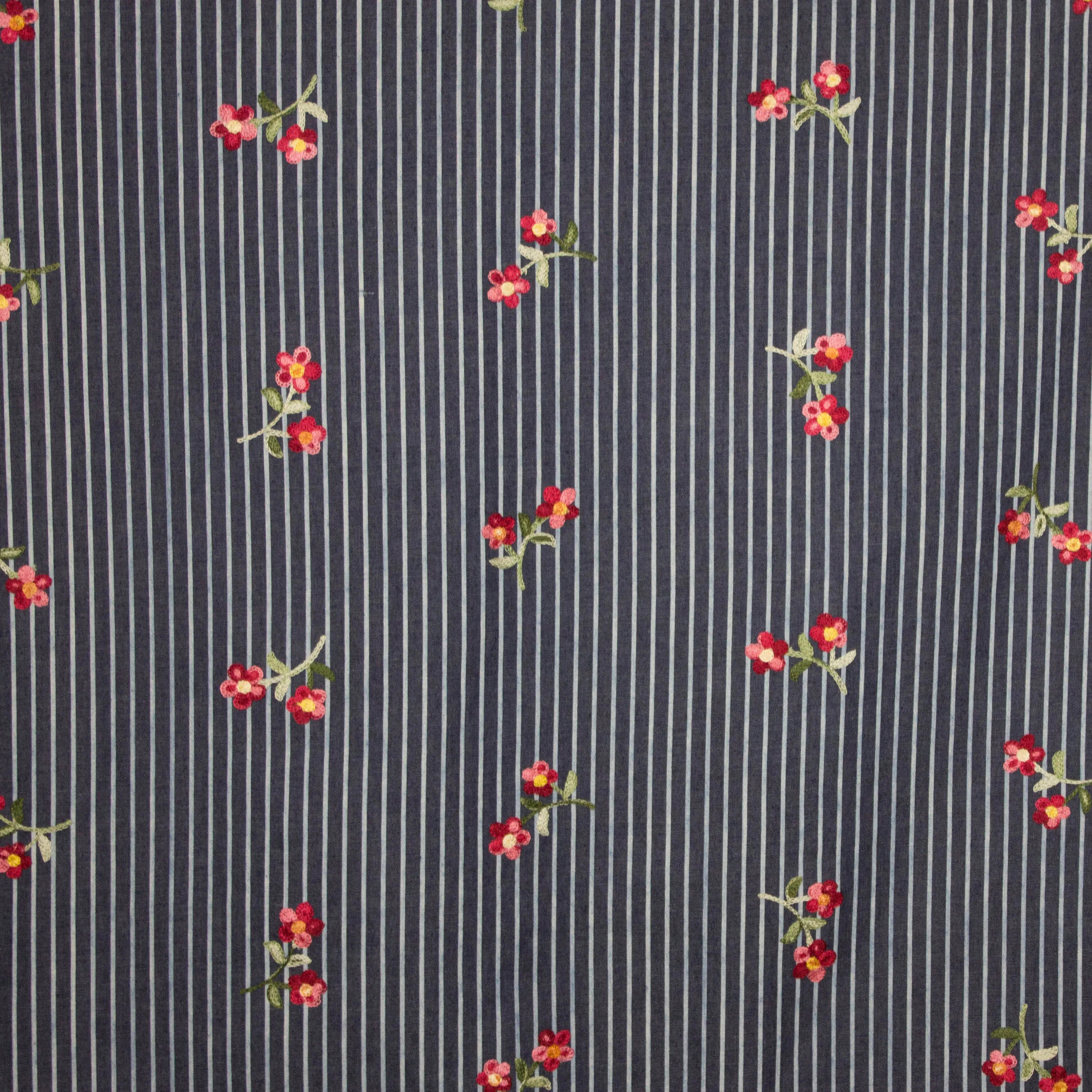 Blauw gestreept jeans bloemenmotief