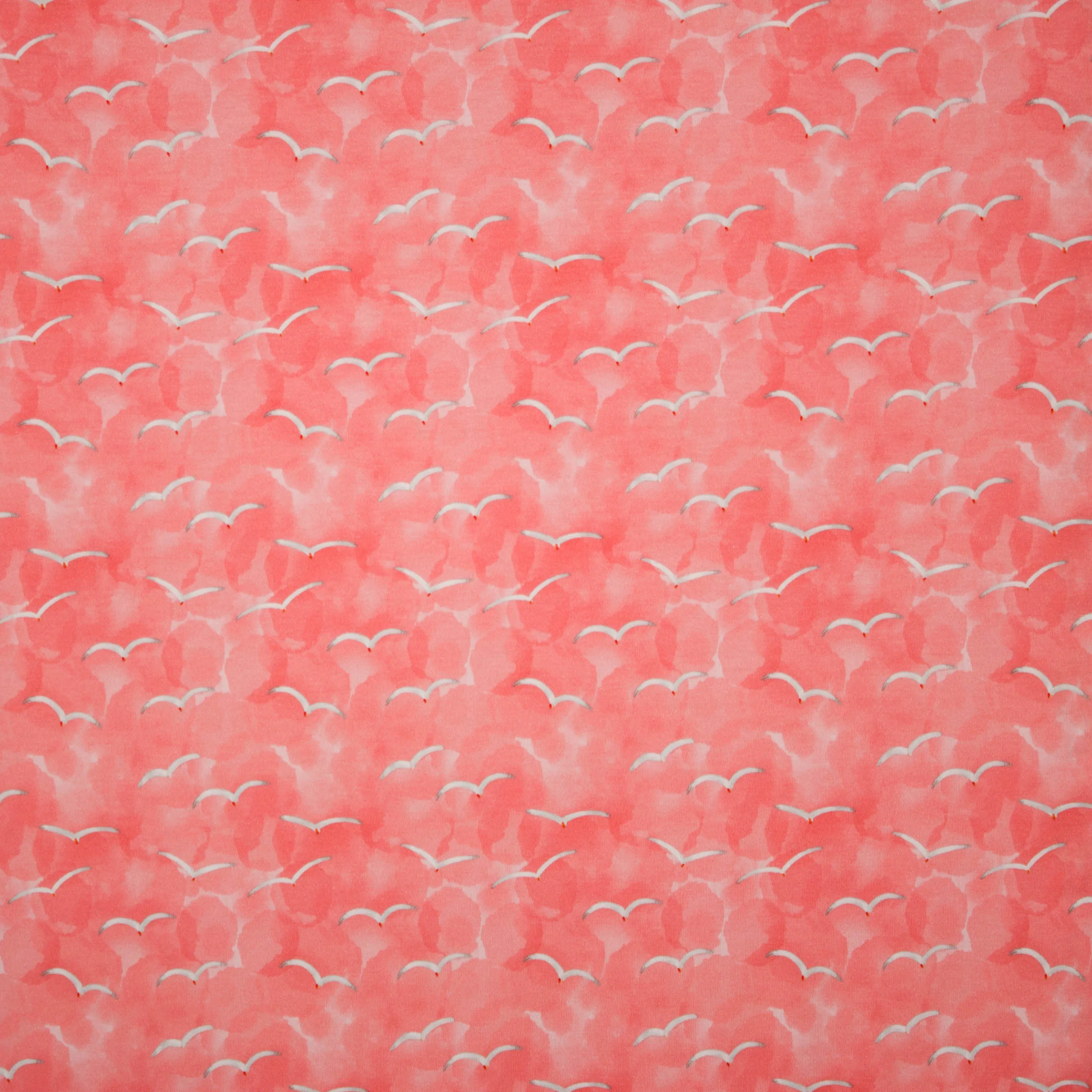 Viscose tricot koraal vogel motief