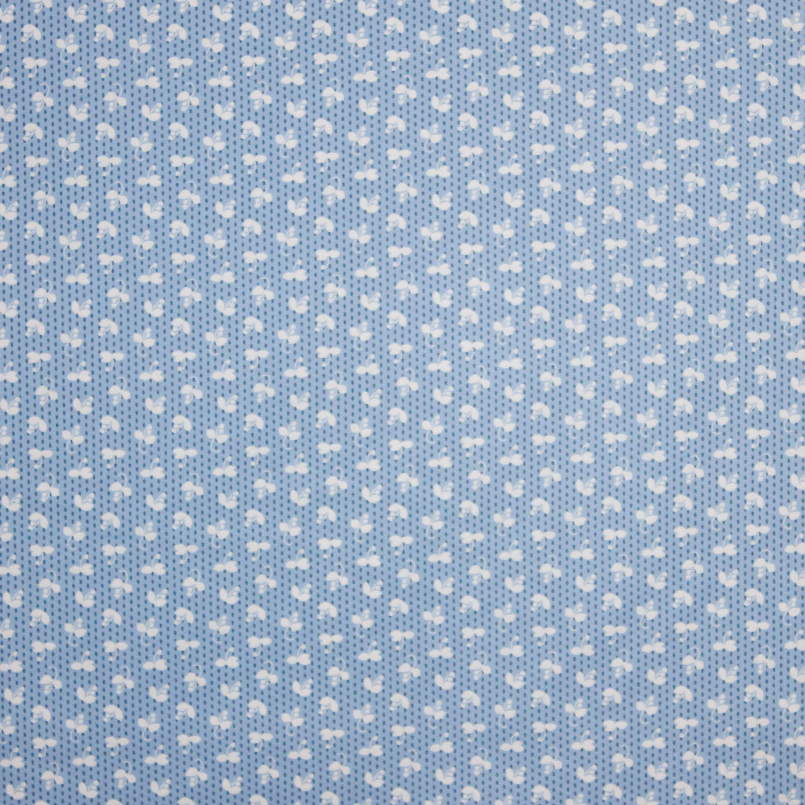 Katoen blauw met blaadjesmotief