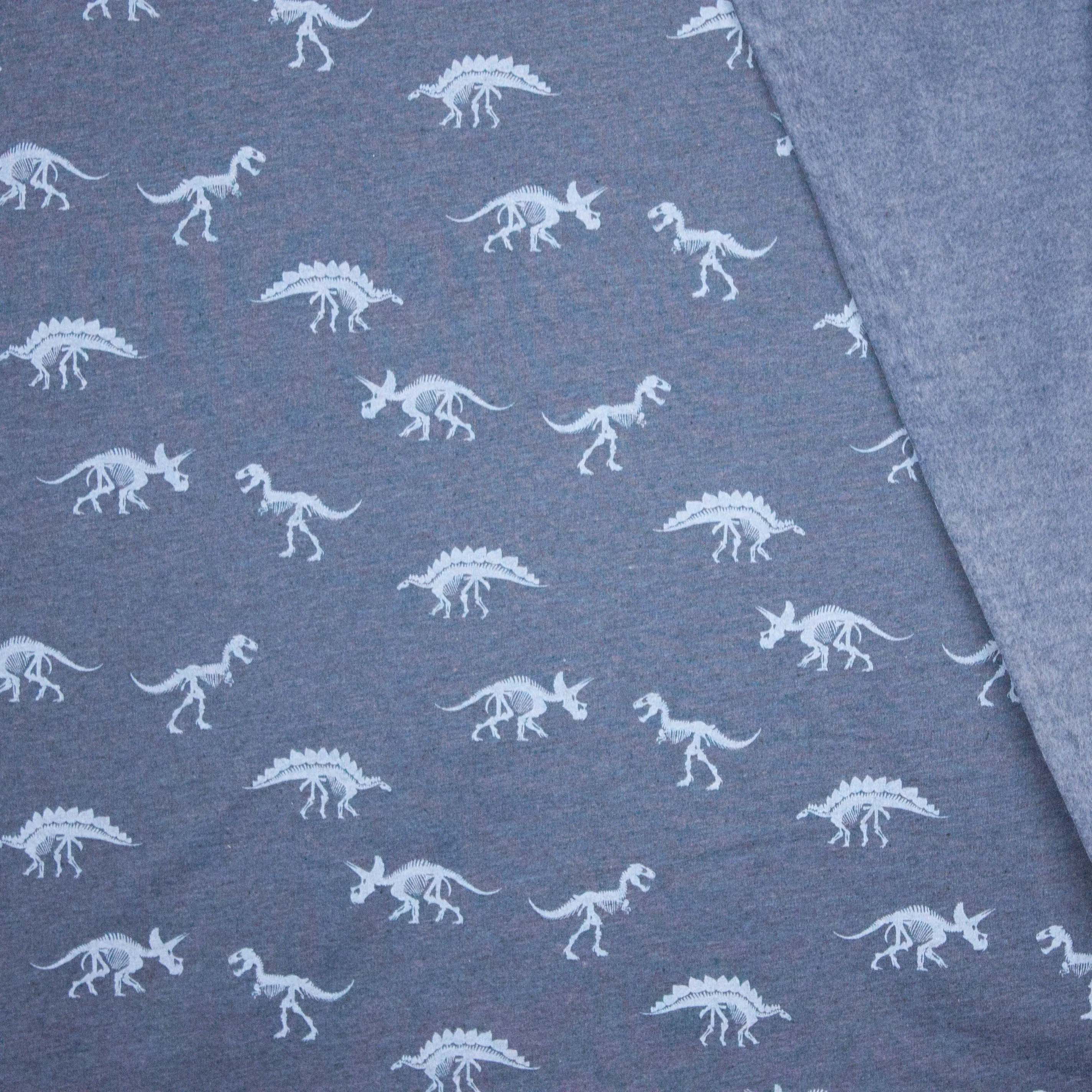 French Terry blauw POPPY dino print