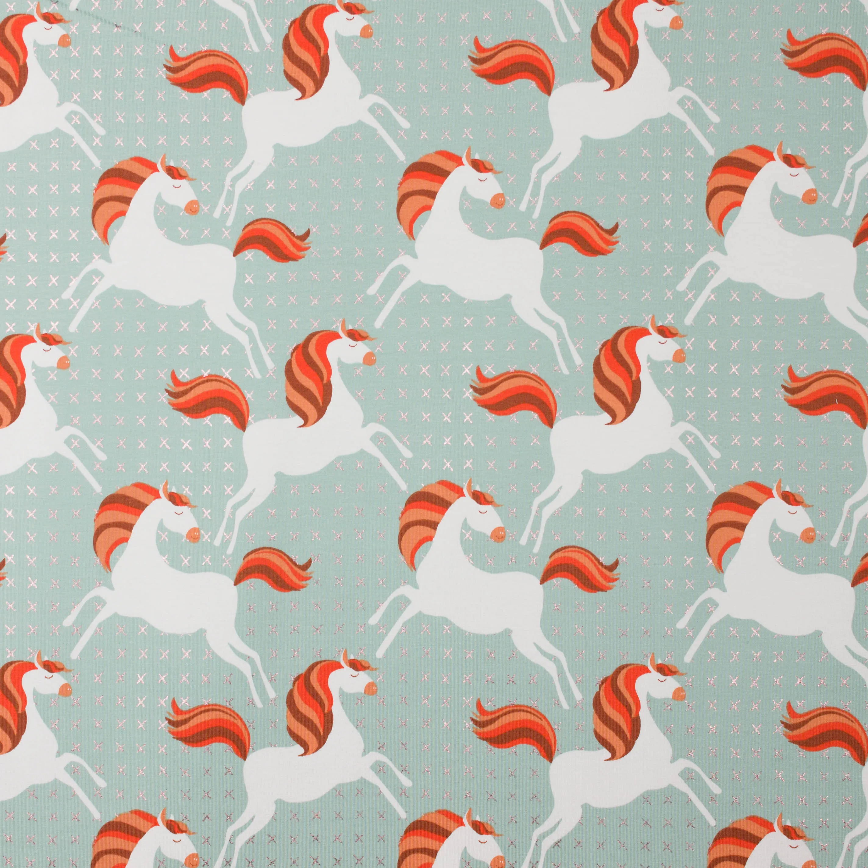 Munt french terry met eenhoorns 'Unicorns Picnic' van About Blue Fabrics