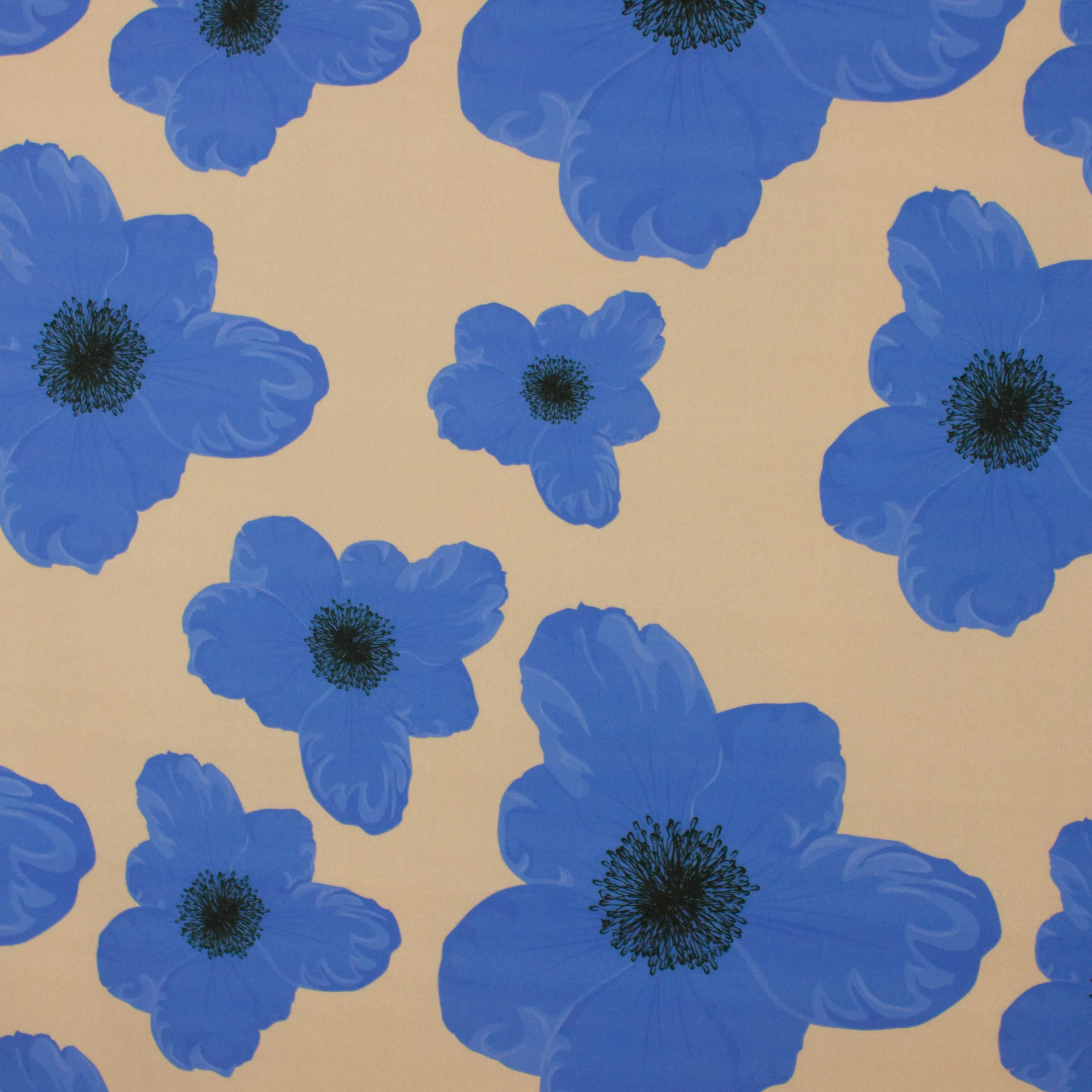 Beige italiaanse crêpe met blauwe bloemen