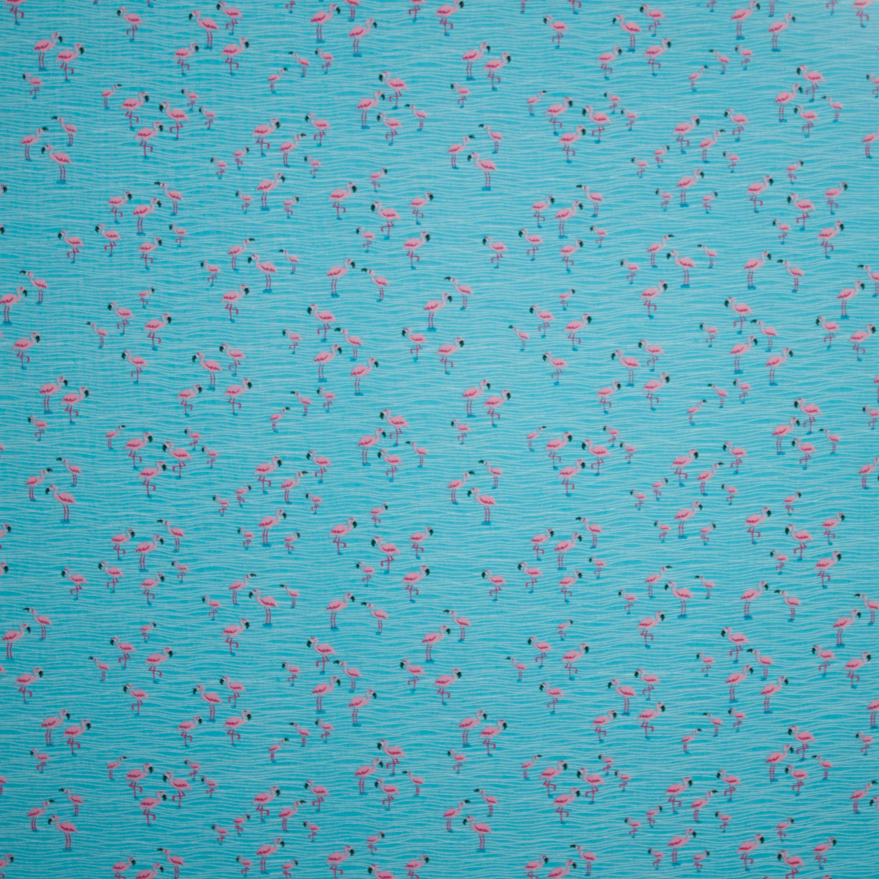 Blauwe katoen met flamingo motief