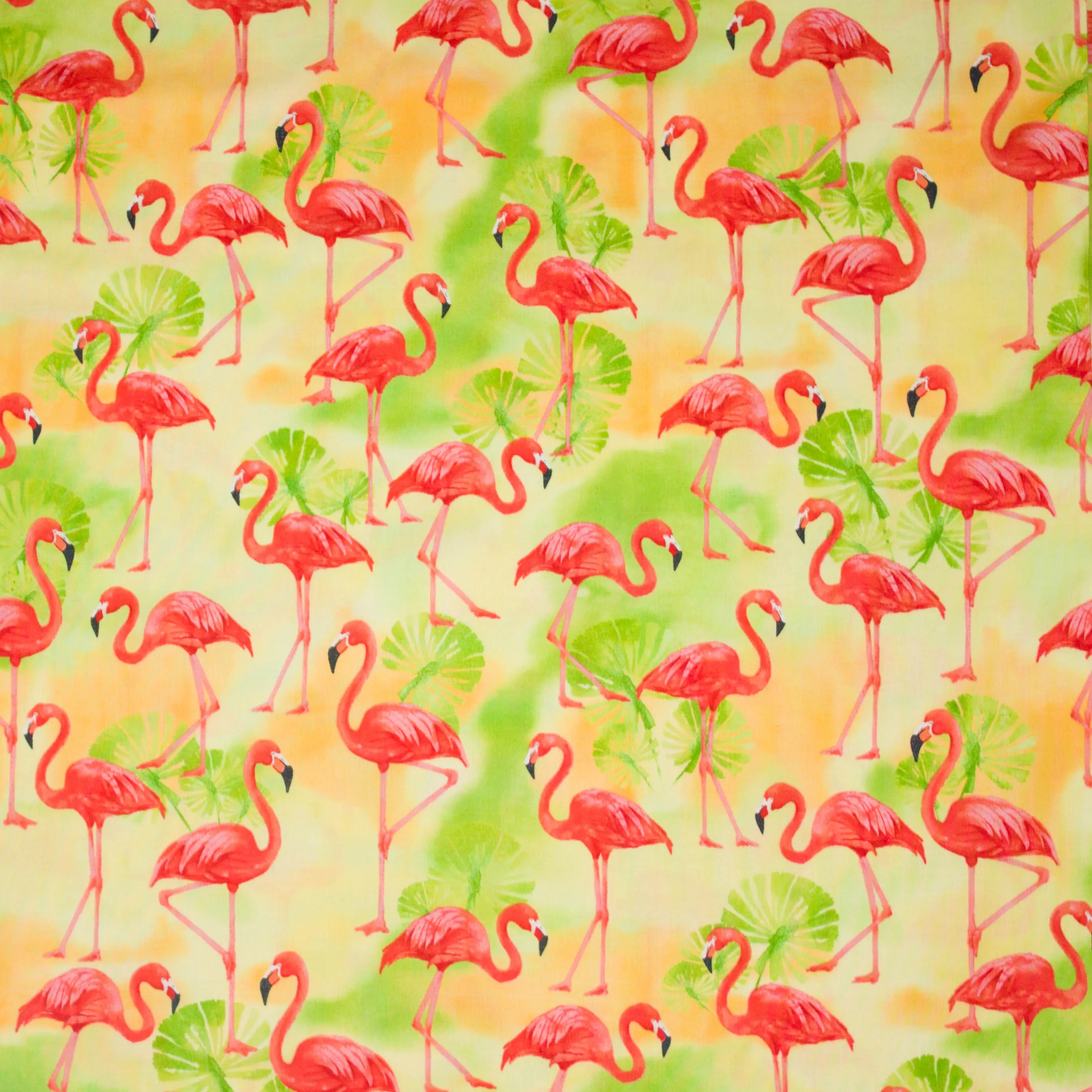 Gele katoen met flamingo motief