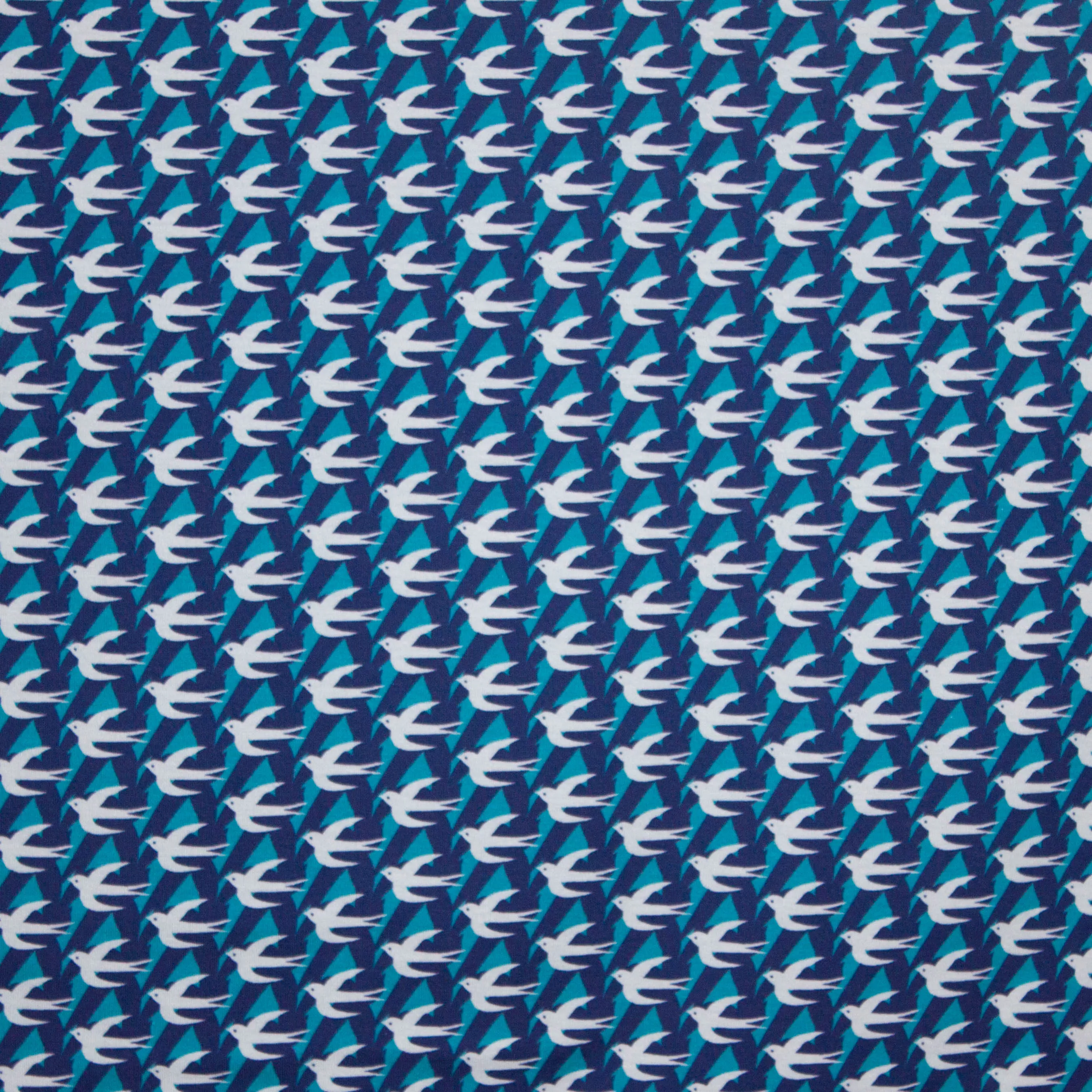 Tricot blauw met zwaluwen