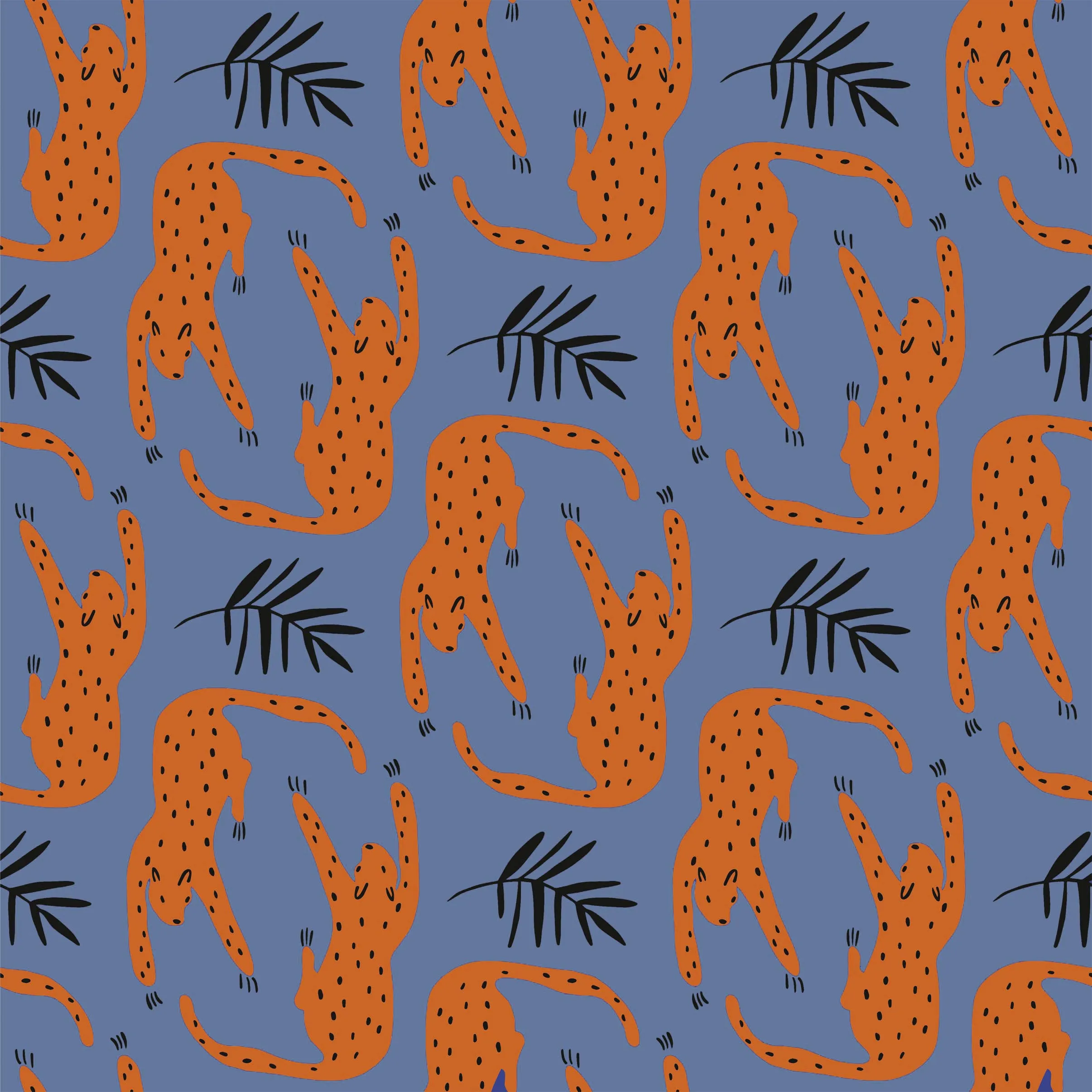 French terry blauwgrijs panter motief