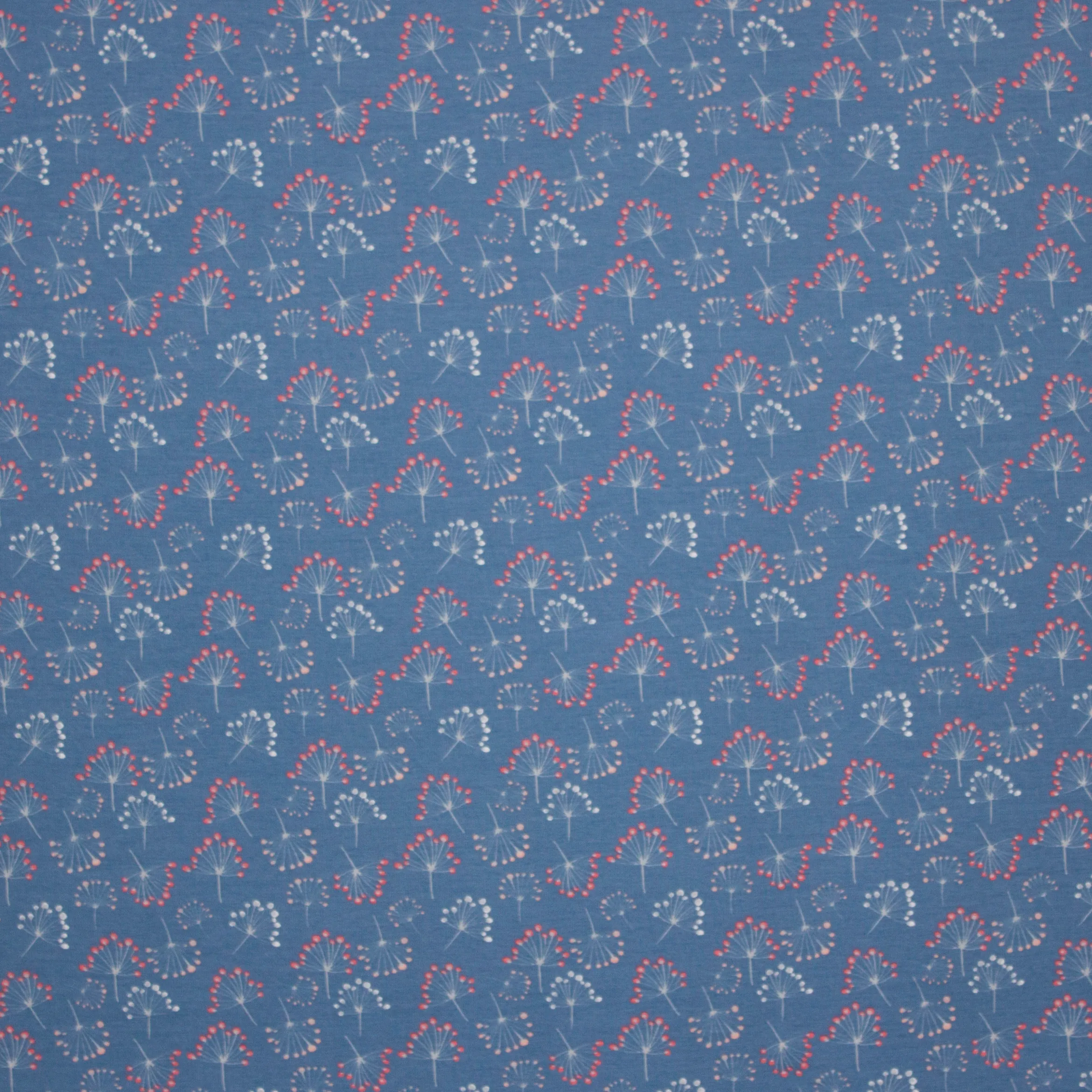 Blauwe tricot met bloemetjes