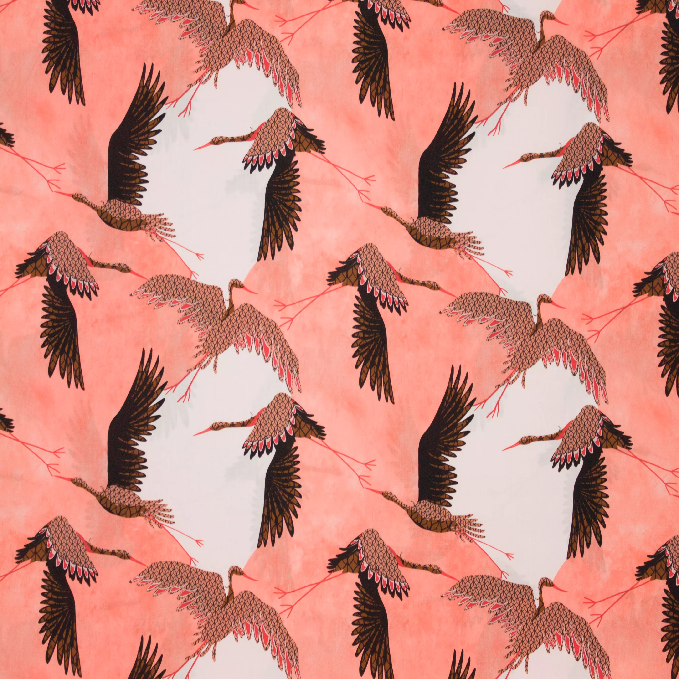Zalmroze viscose met vogels