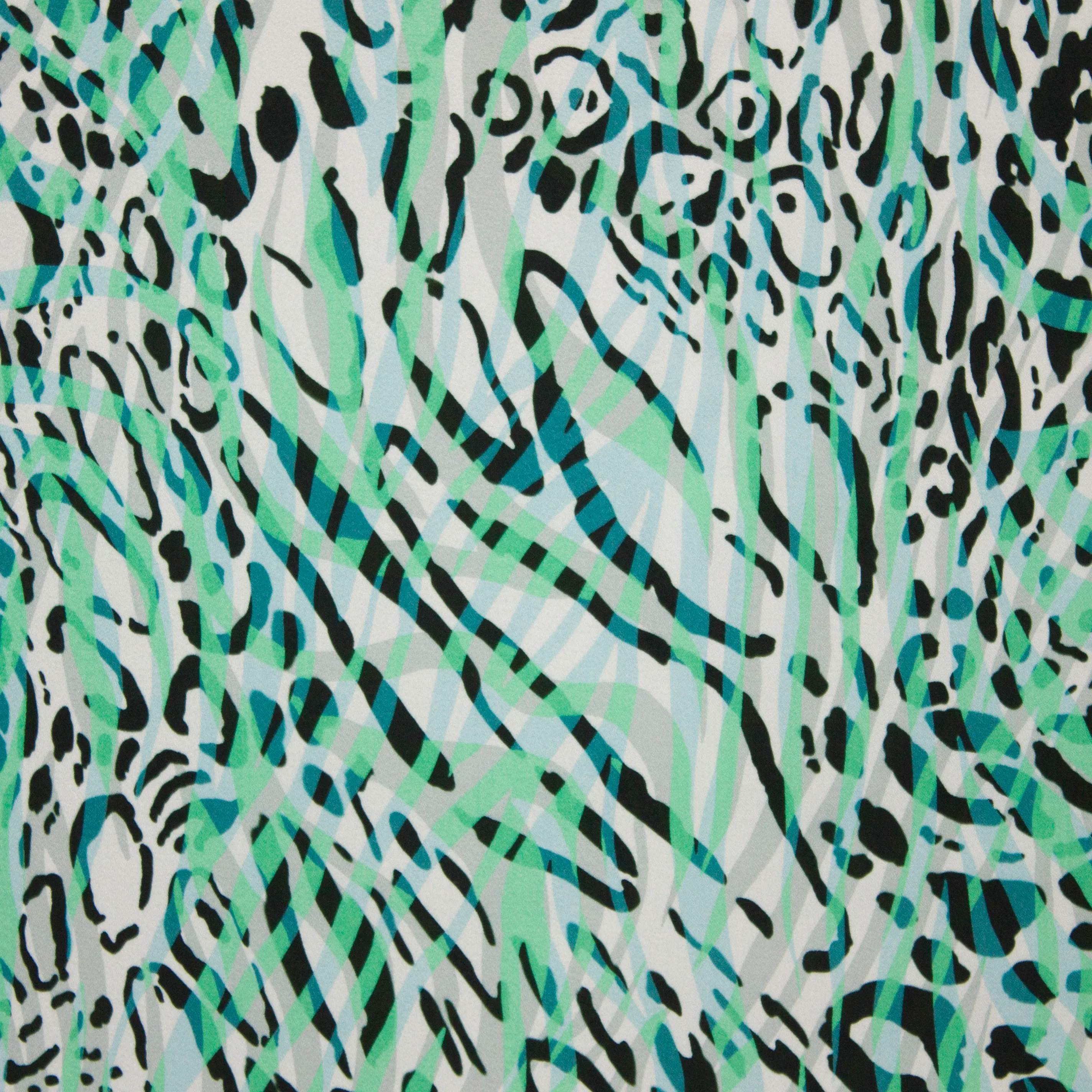 Witte viscose met pantermotief en blauwe/groene strepen