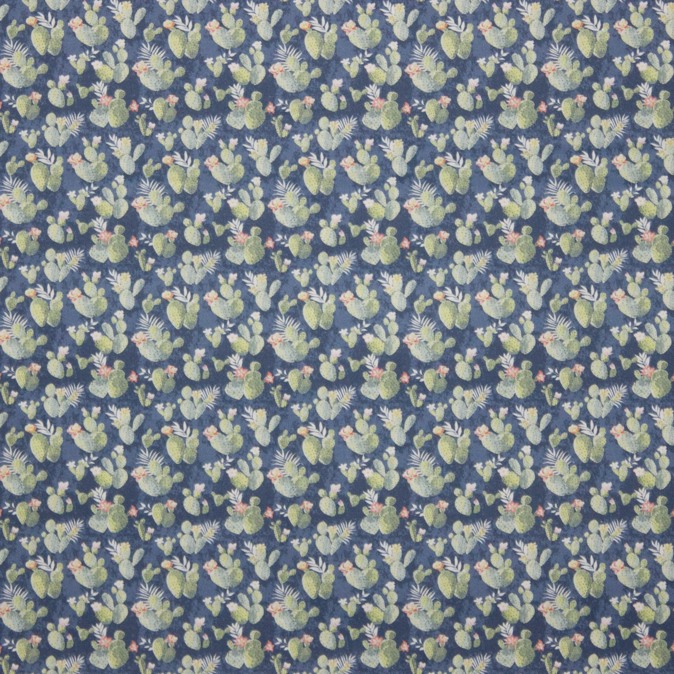 Katoen blauw met cactussen