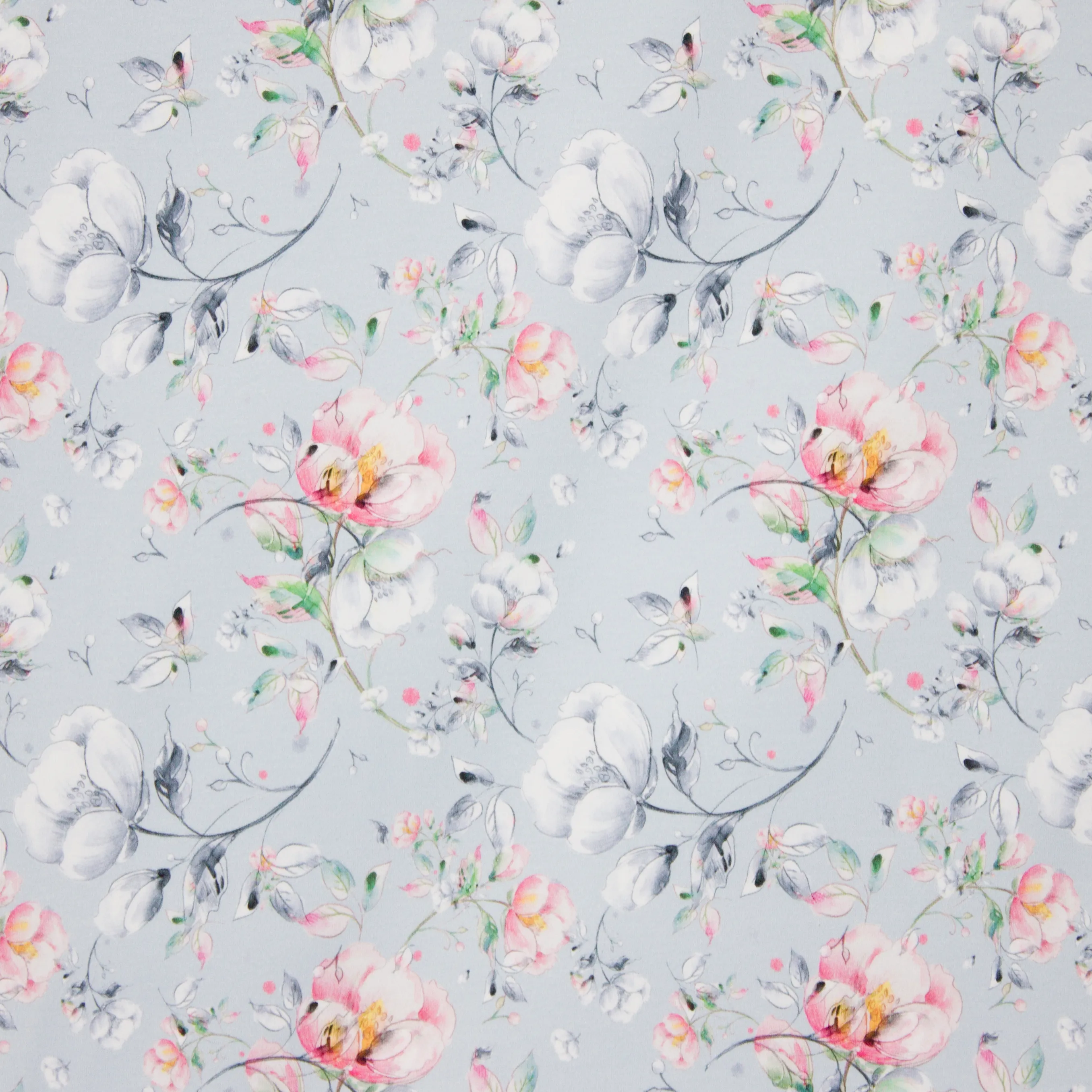 Licht blauwe french terry met bloemen