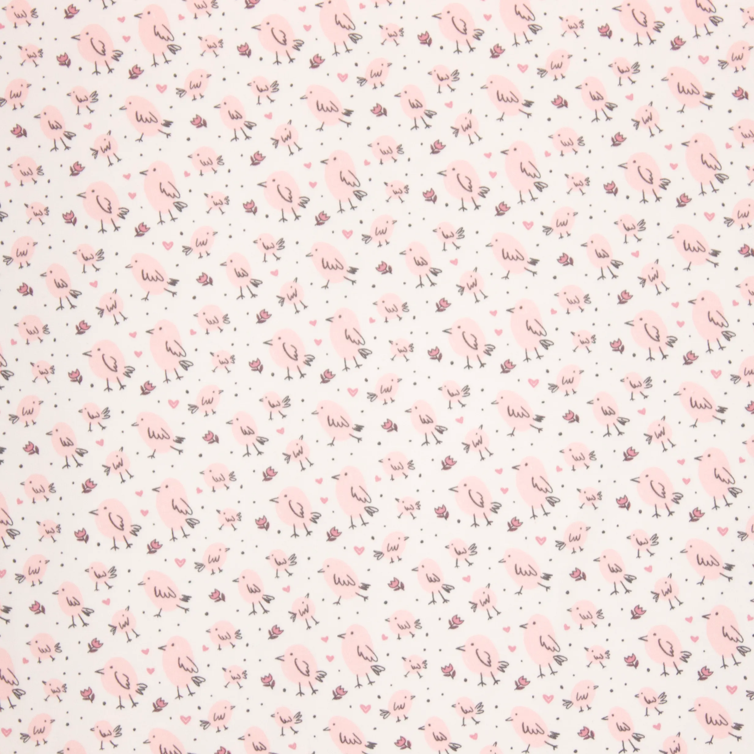 Witte french terry met roze vogels