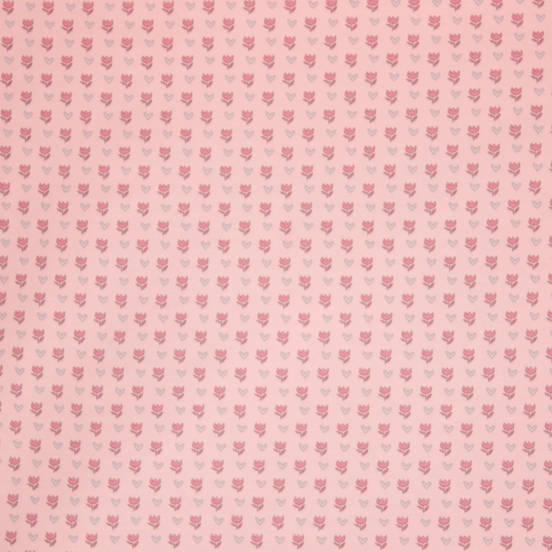 Licht roze french terry met bloemetjes en hartjes