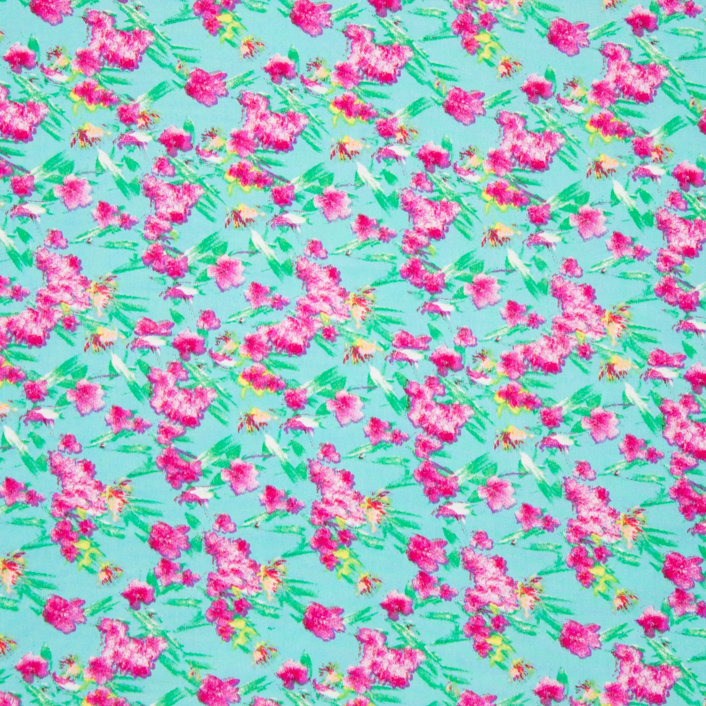 Turquoise viscose met bloemen