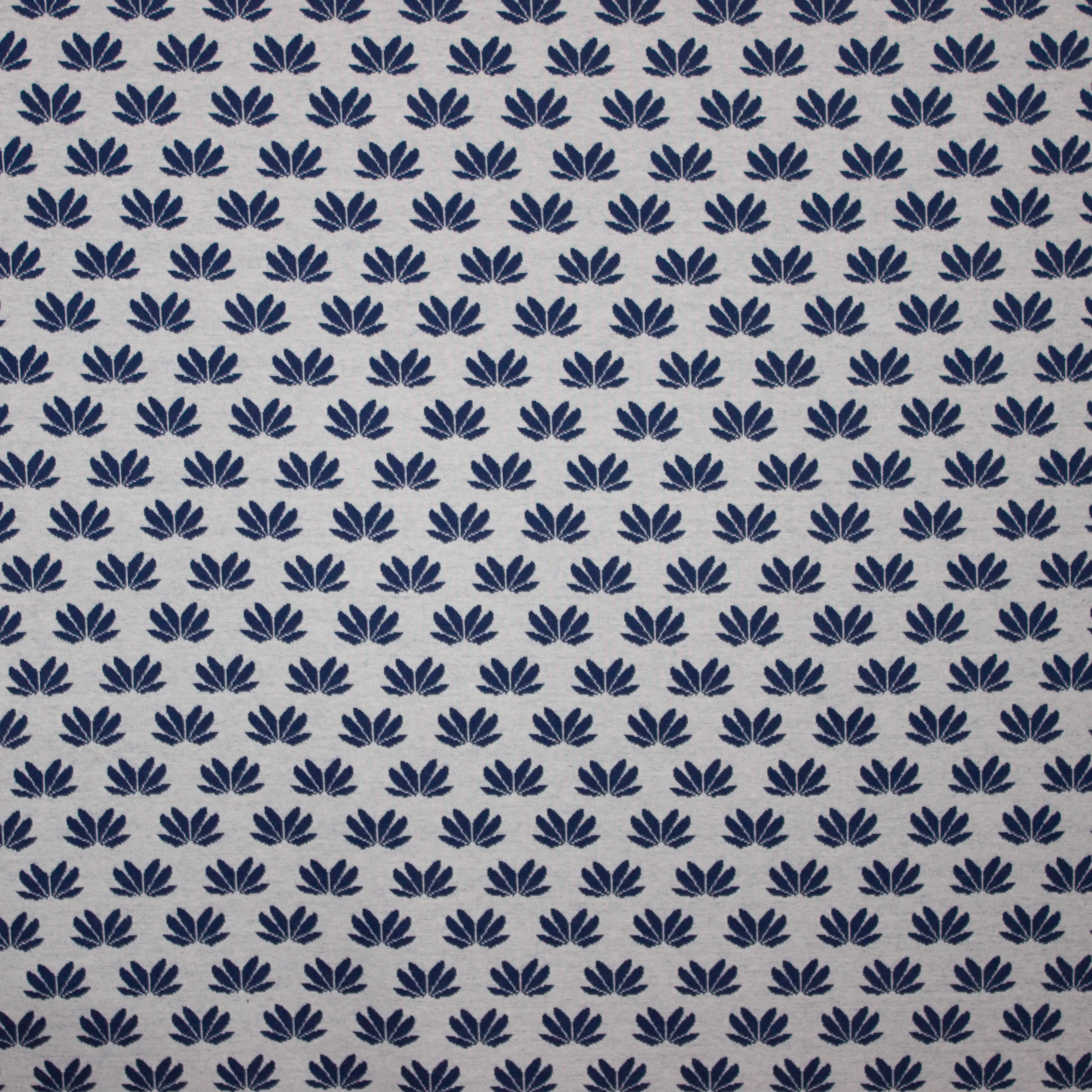 Witte elastische jacquard met blauwe bloemenprint
