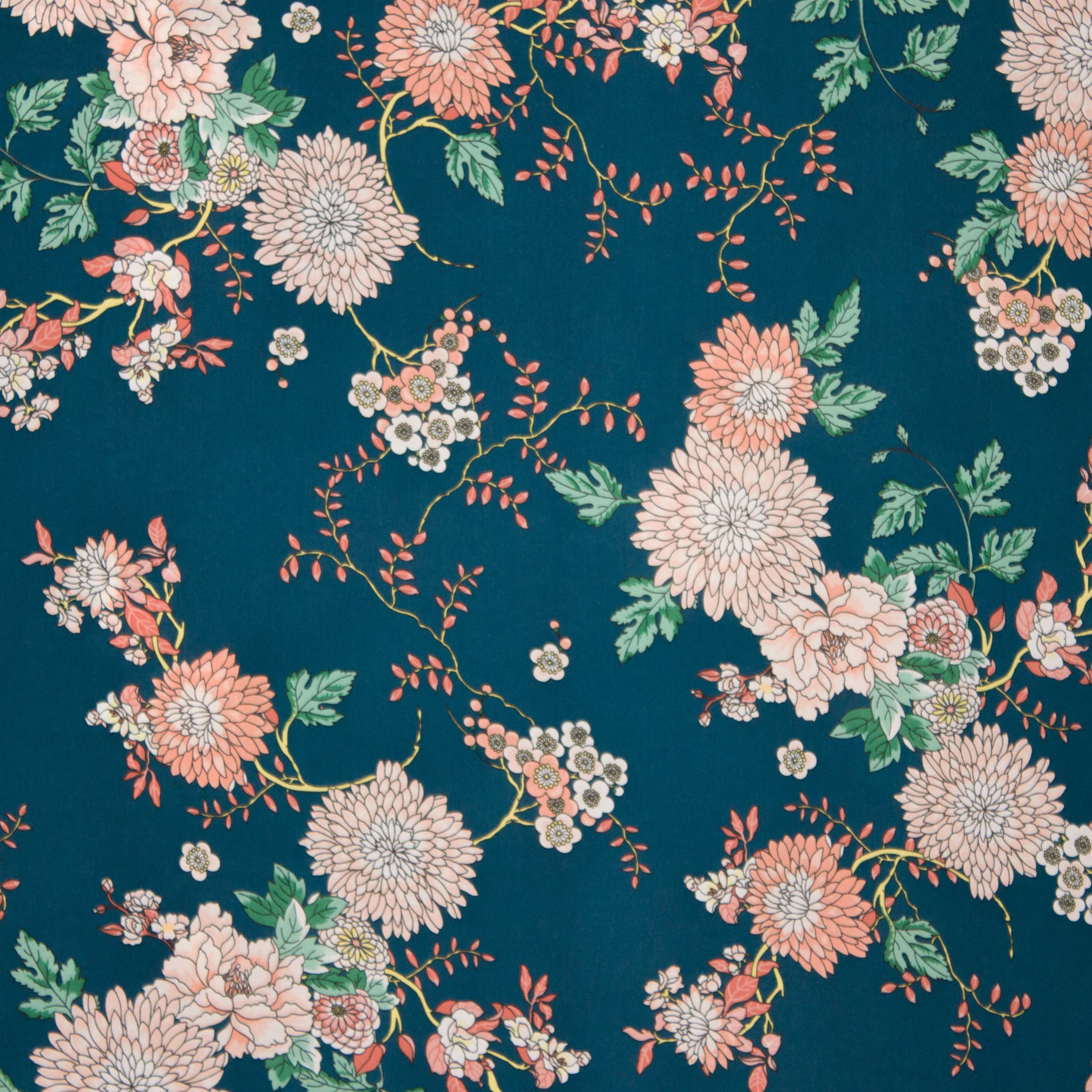Petrol polyester met bloemen