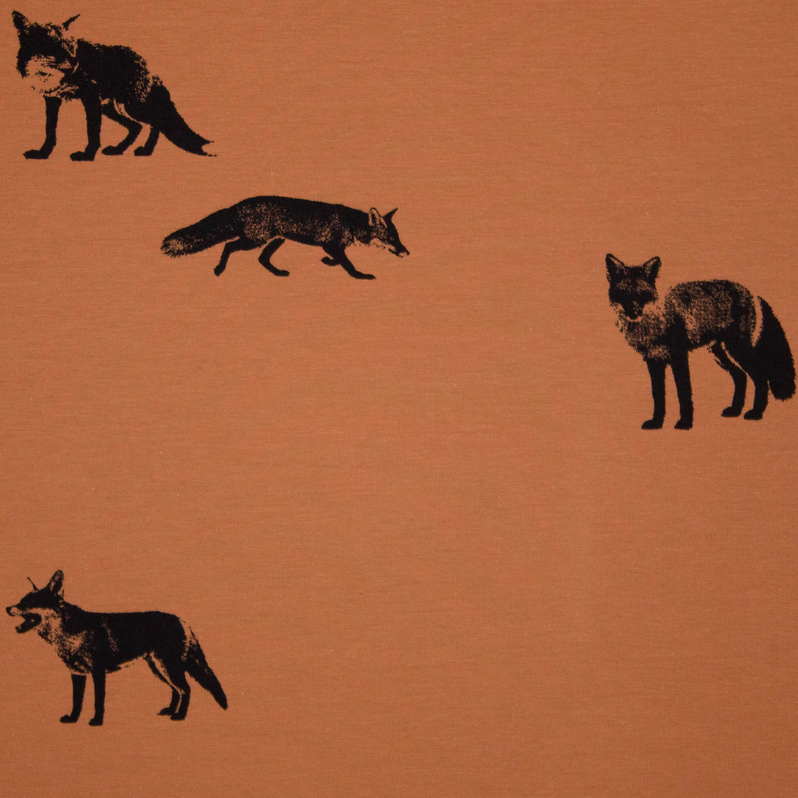 French Terry in Cognac met vossenprint van Chat Chocolat
