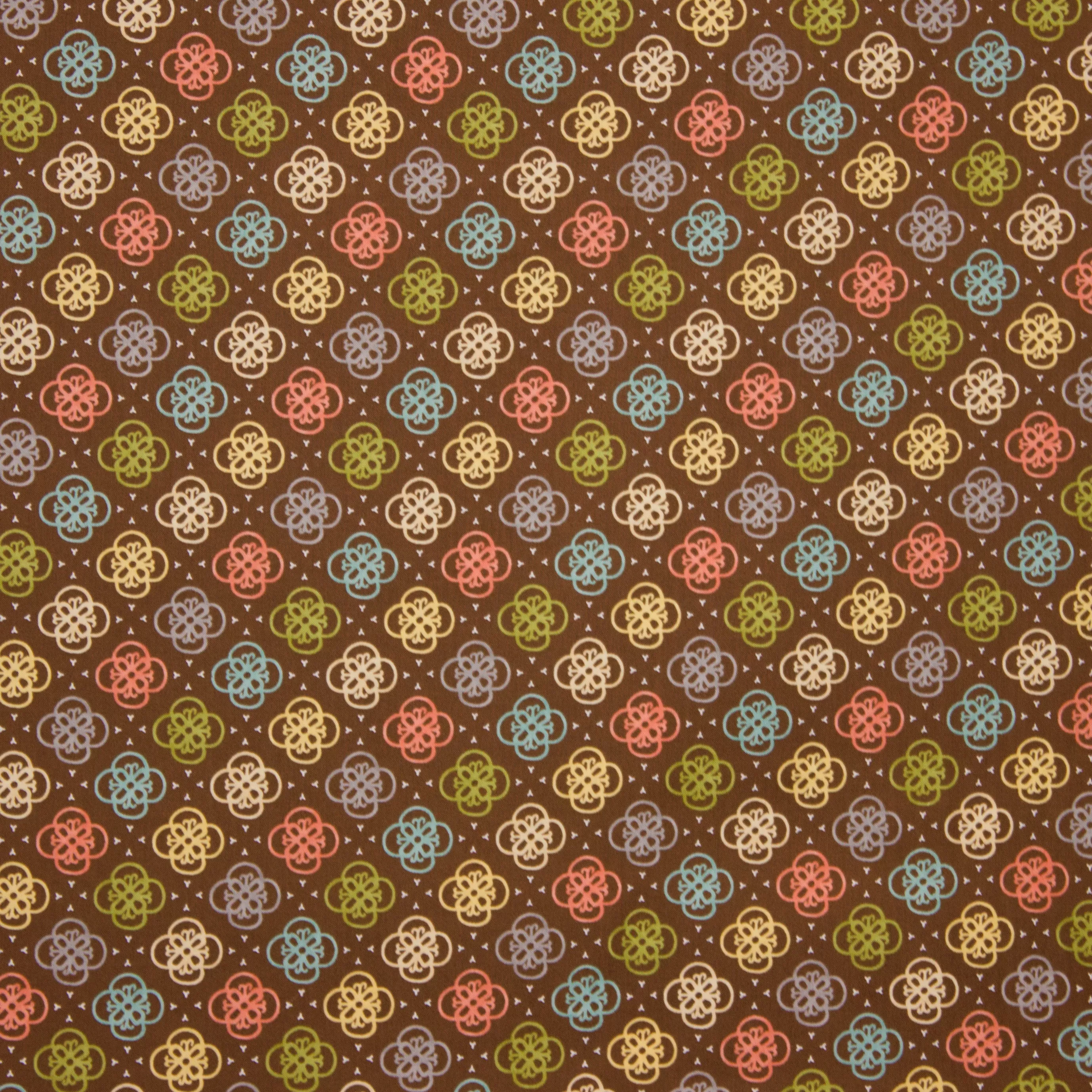 Bruine katoen met multicolor motief