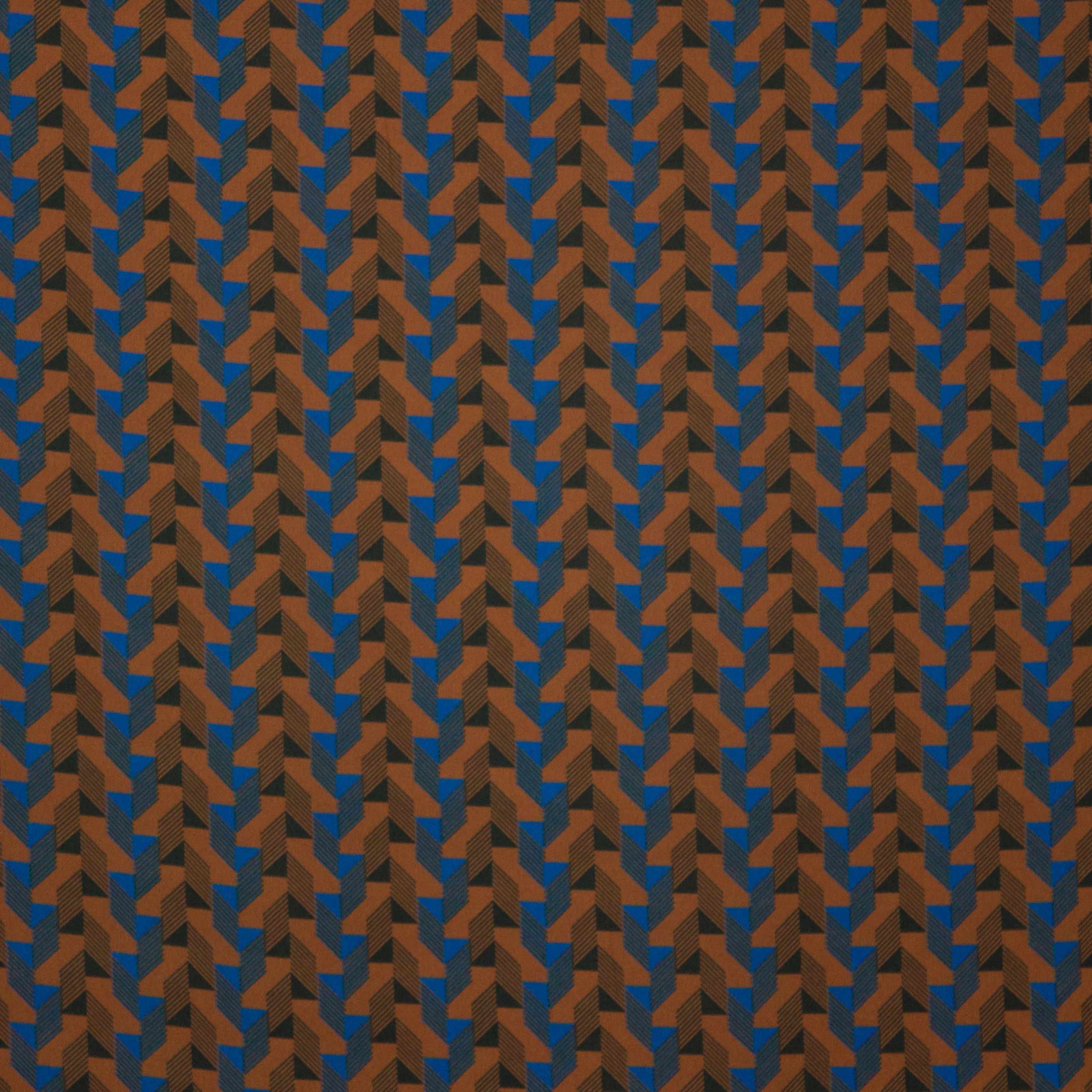 Bruine polyester met zwart en blauw motief