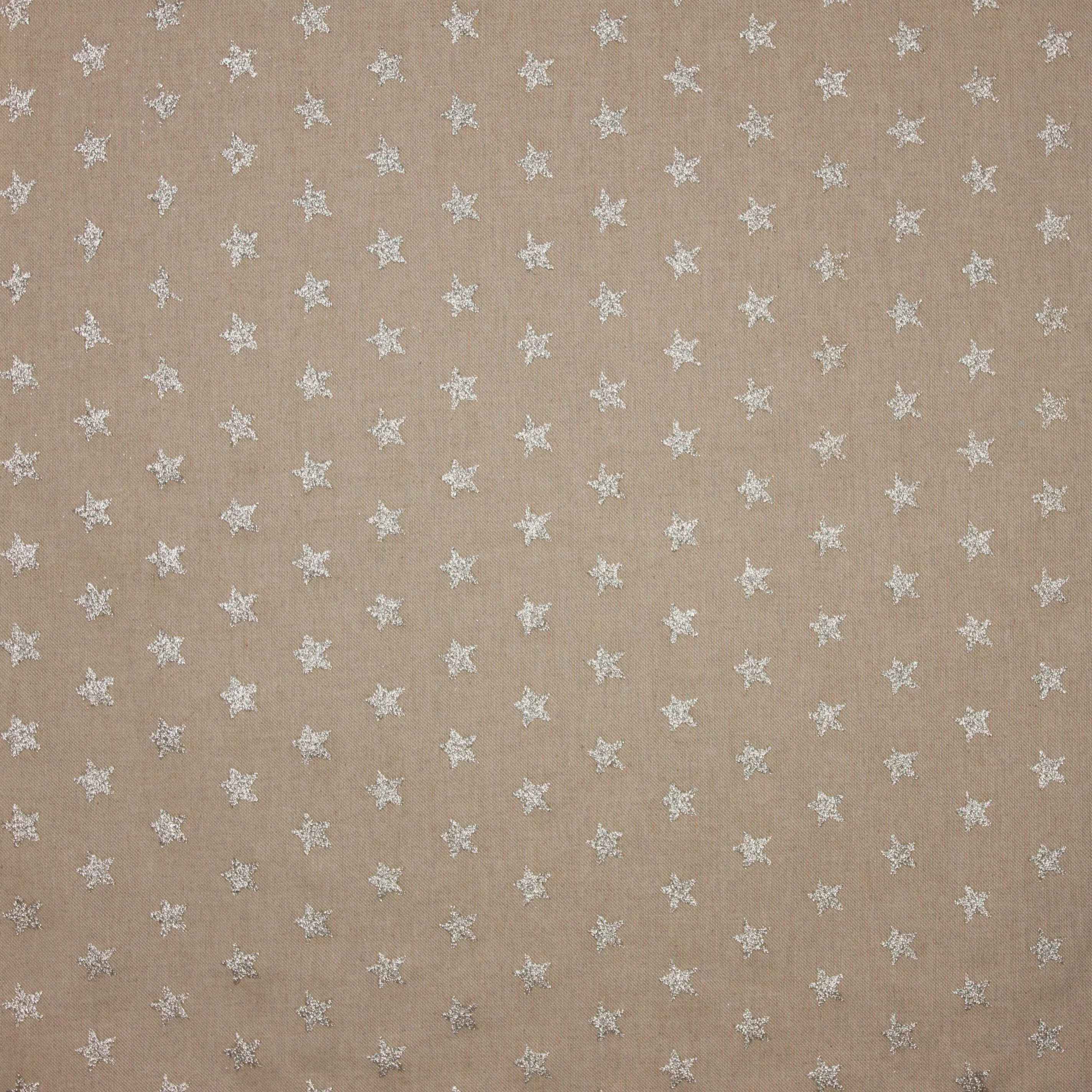 Ecru canvas met glitter zilveren sterren