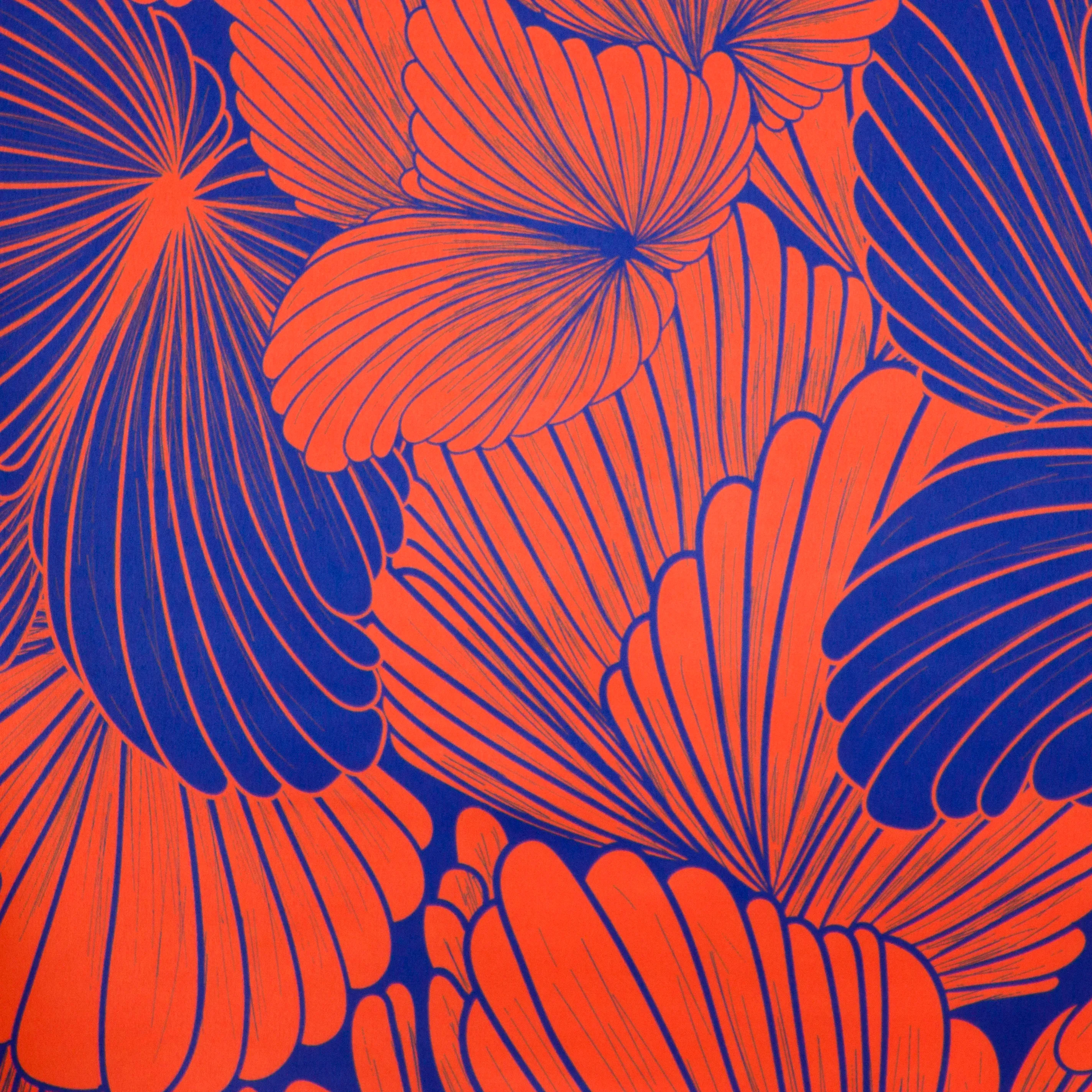 Polyester met oranje en blauw bloemenmotief van Fibre Mood