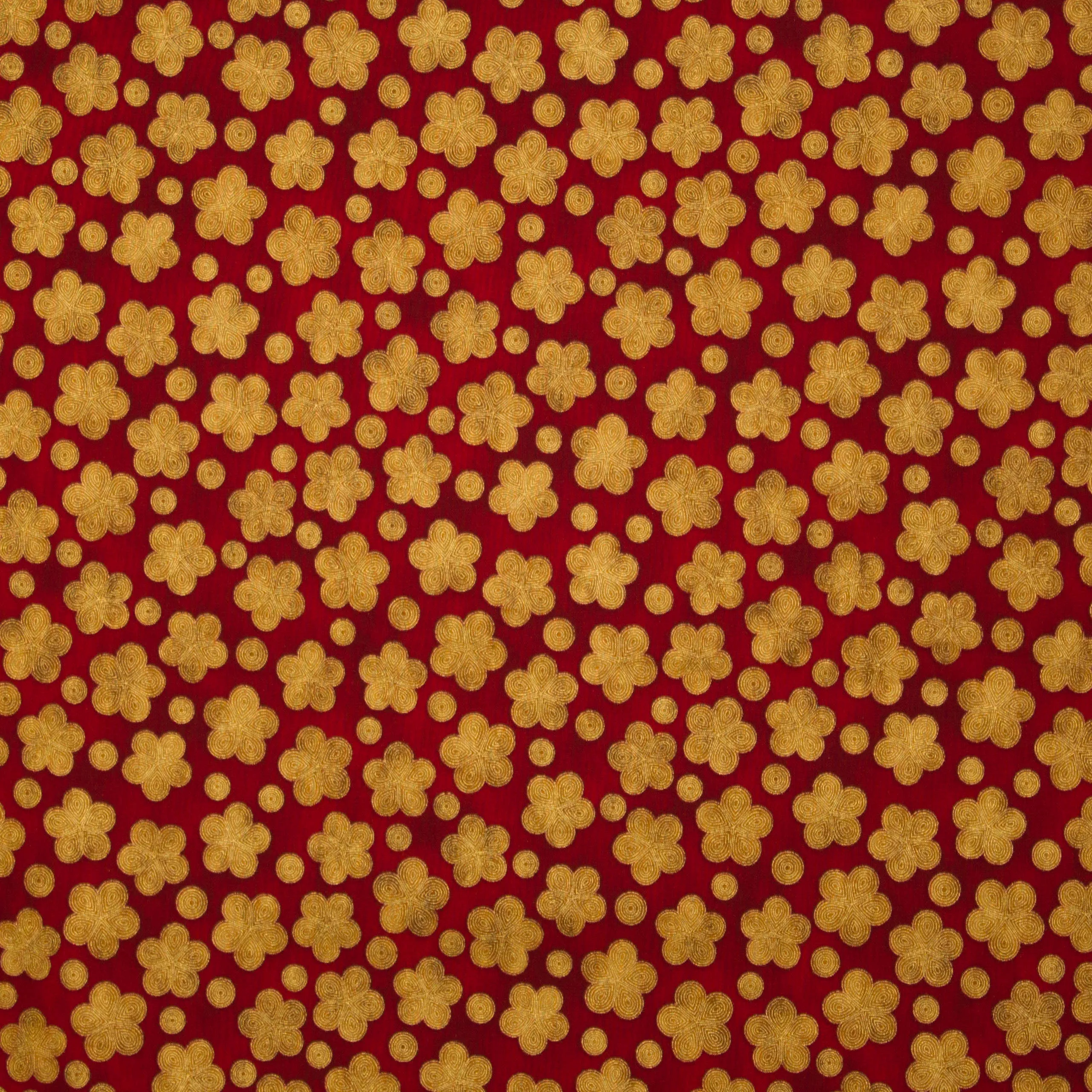 Rode katoen met gouden glitter bloemen van Robert Kaufman