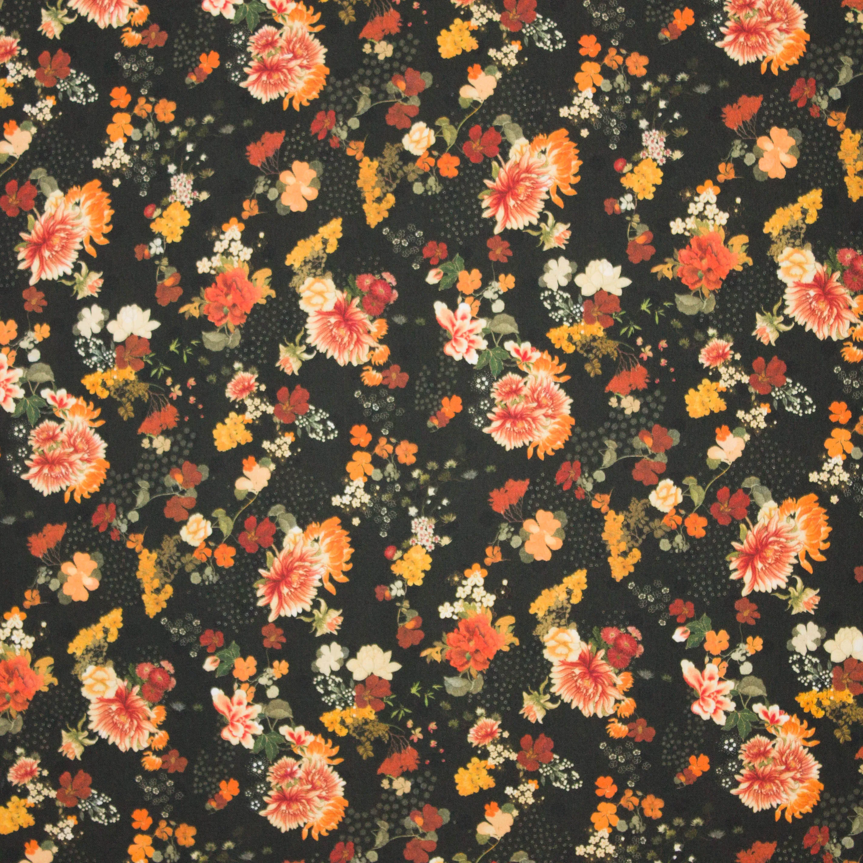 Zwarte Italiaanse viscose met bloemen