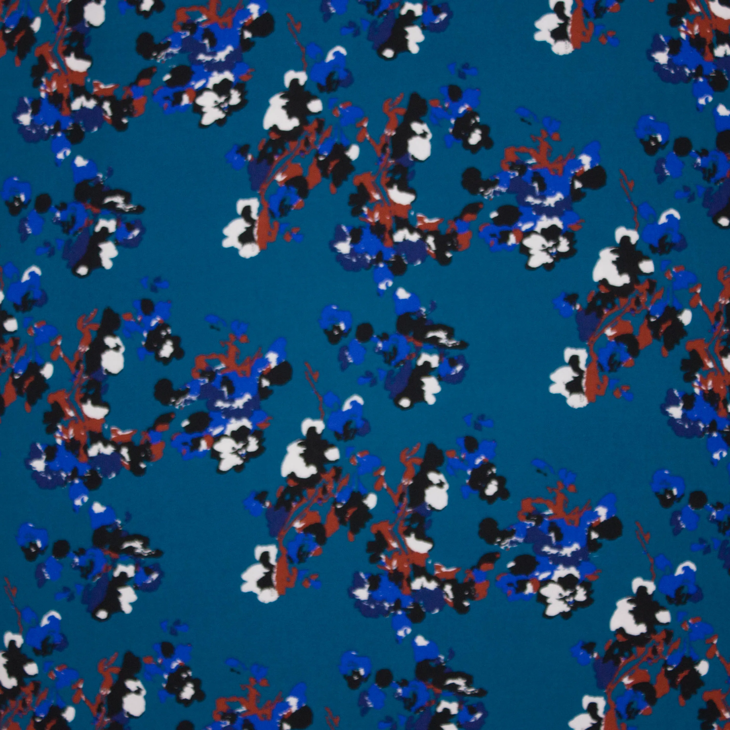 Italiaanse viscose in petrol met abstracte bloemen