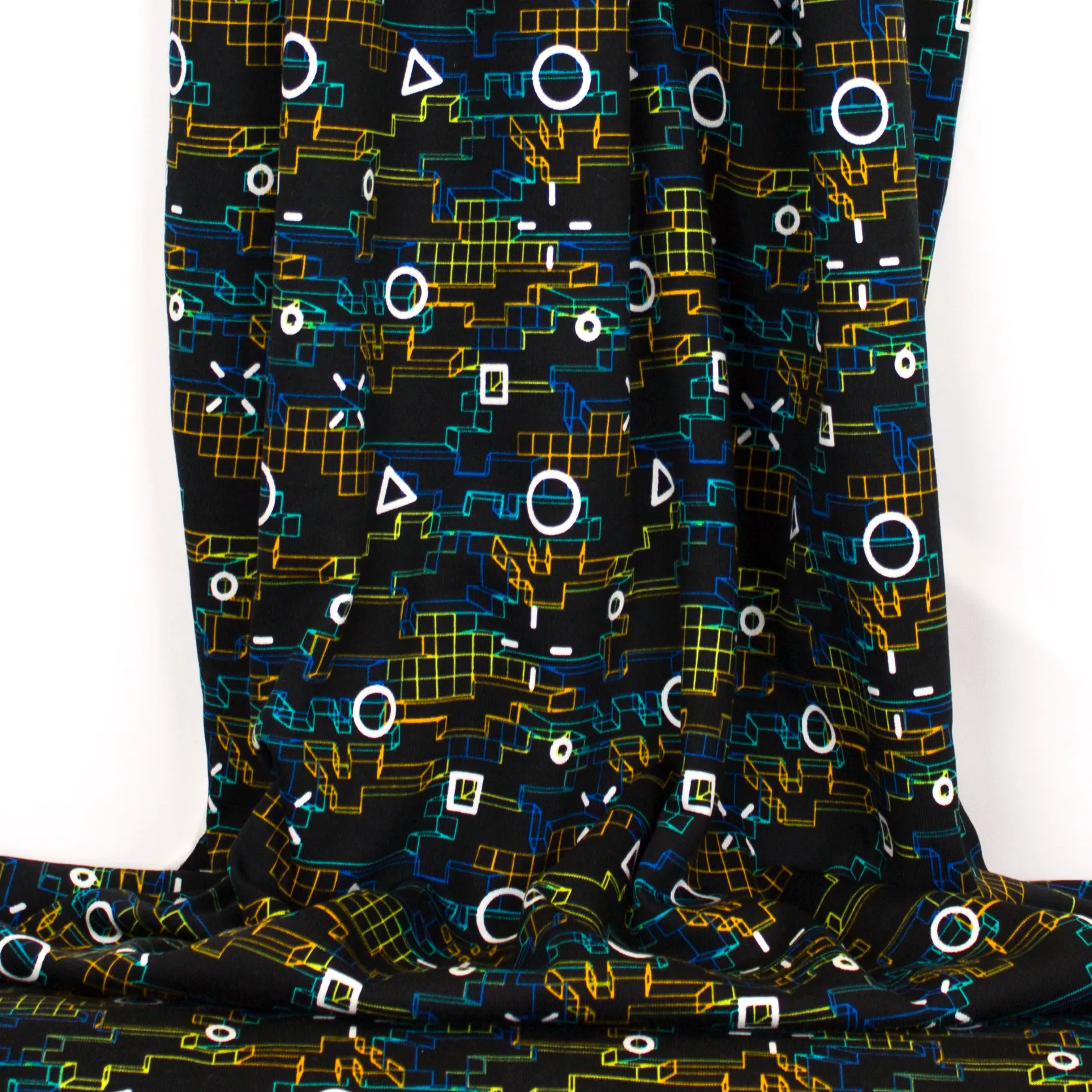 Zwarte sweaterstof met geometrische motieven van Little Darling