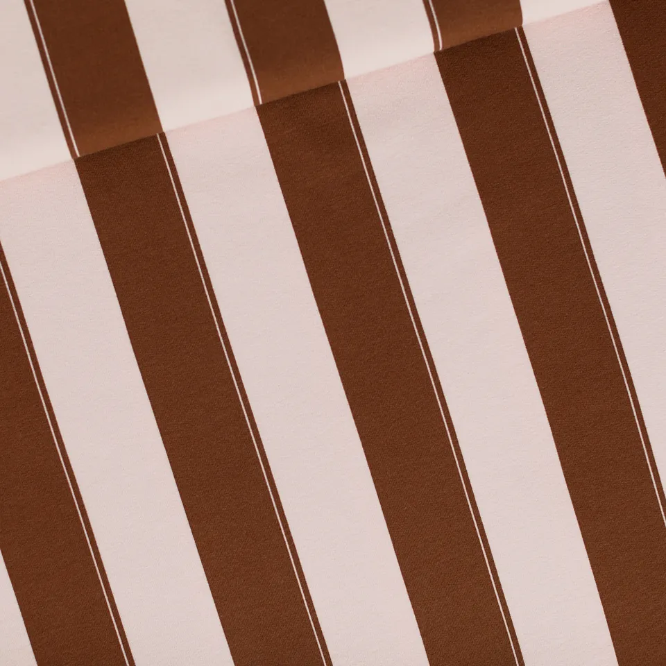 Bruine en roze gestreepte french terry van See you at six   "Wide lines - terry"