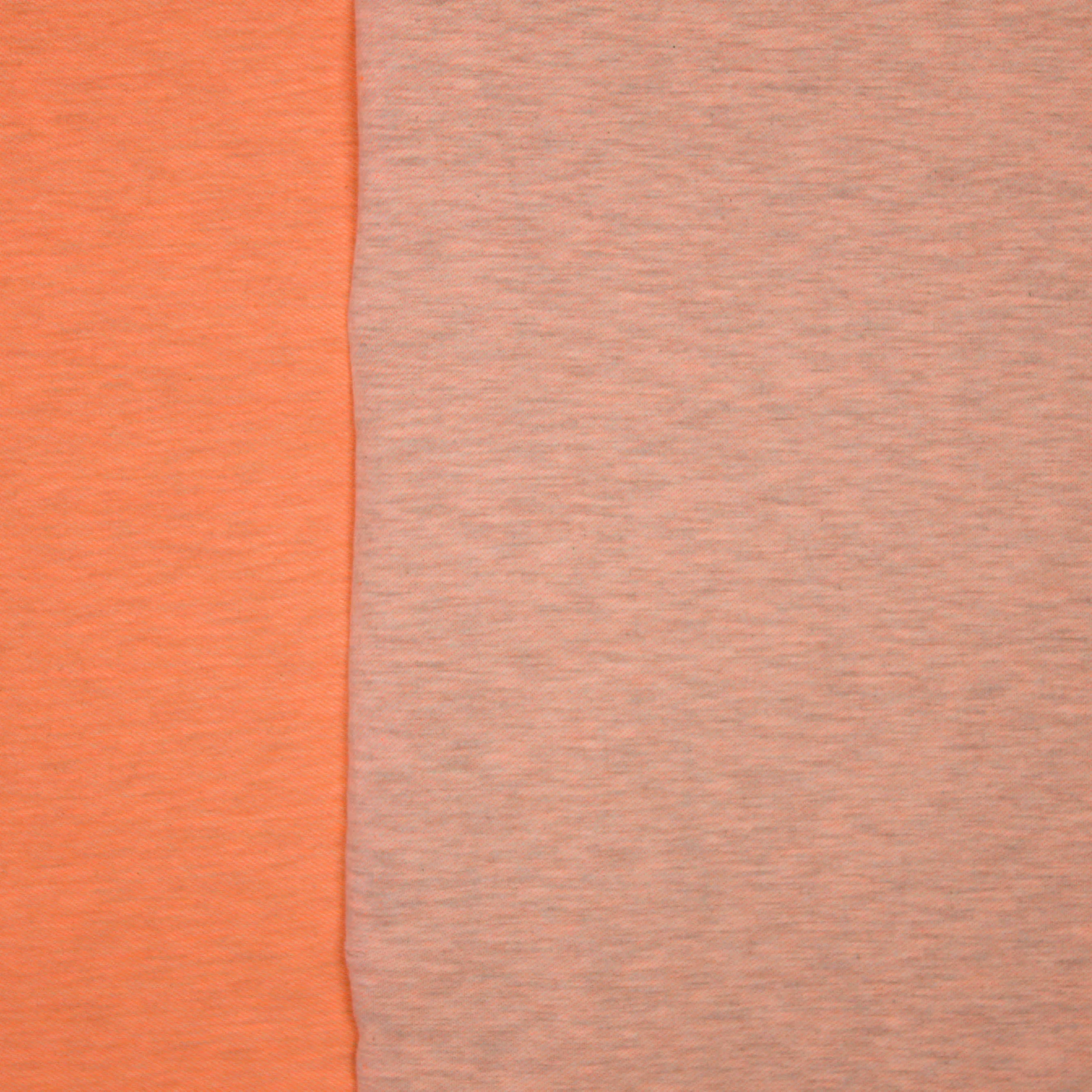 Neonoranje sweaterstof met fijne grijze streepjes - 'Neon sweat' van Poppy