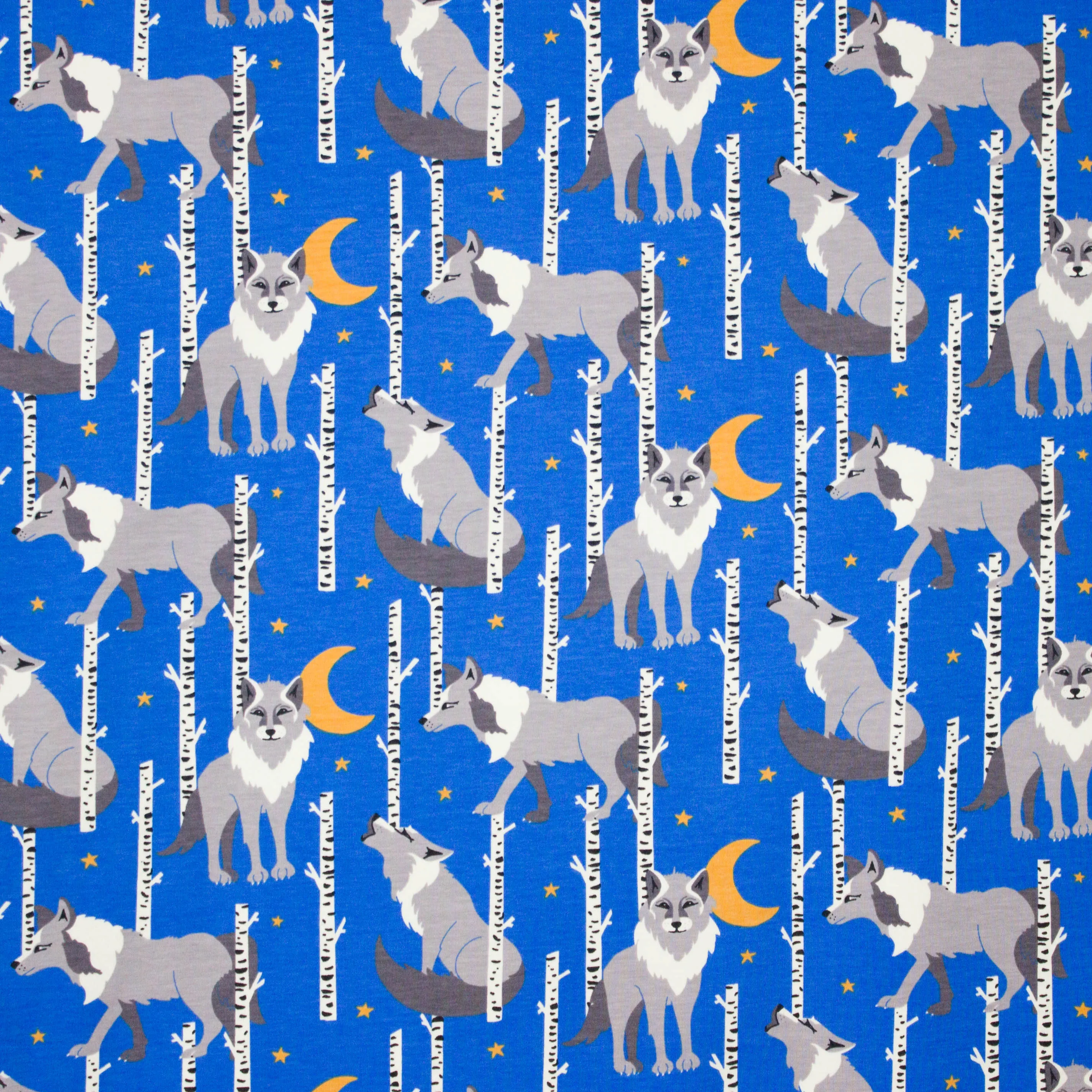 Blauwe tricot met wolven