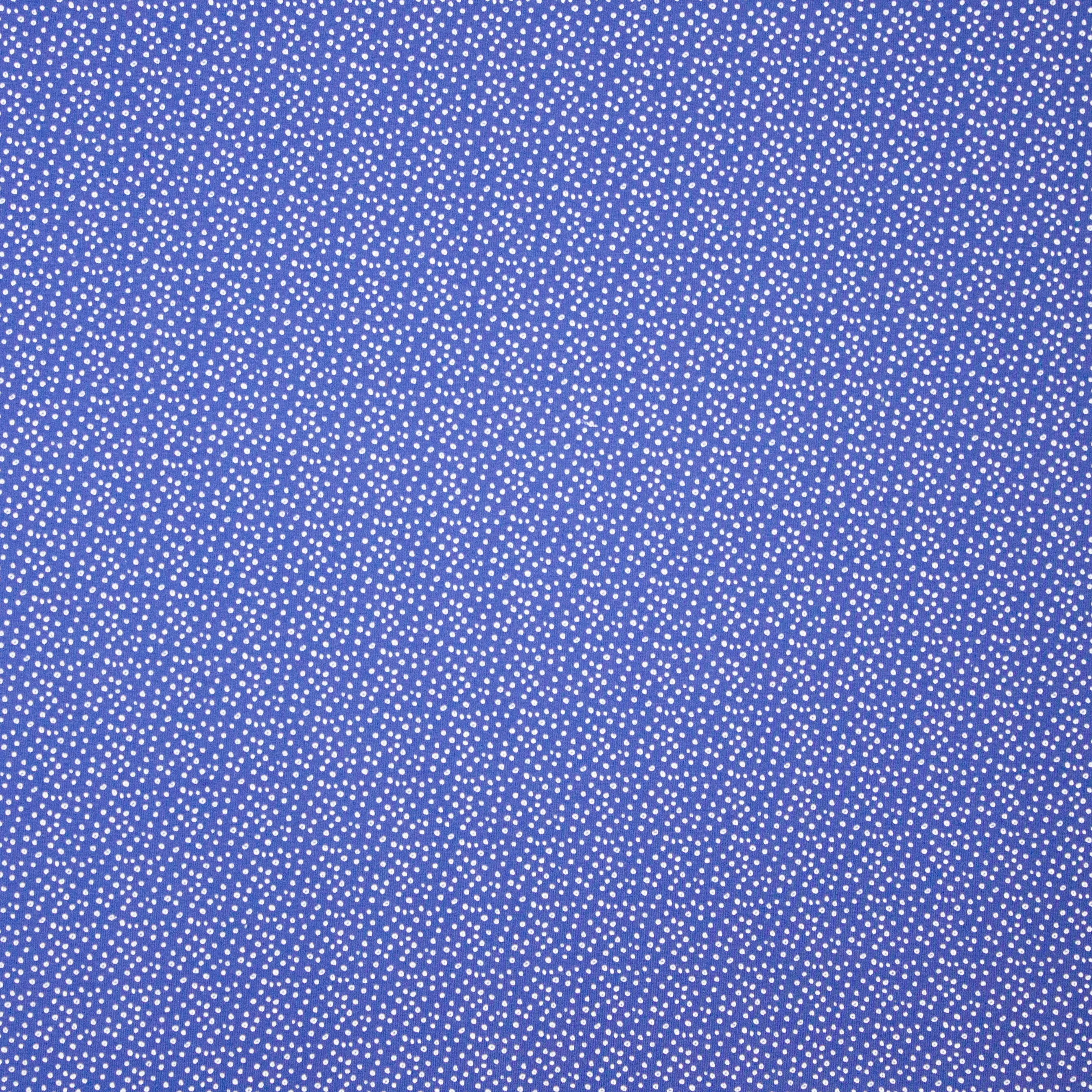 Blauwe french terry met witte stipjes