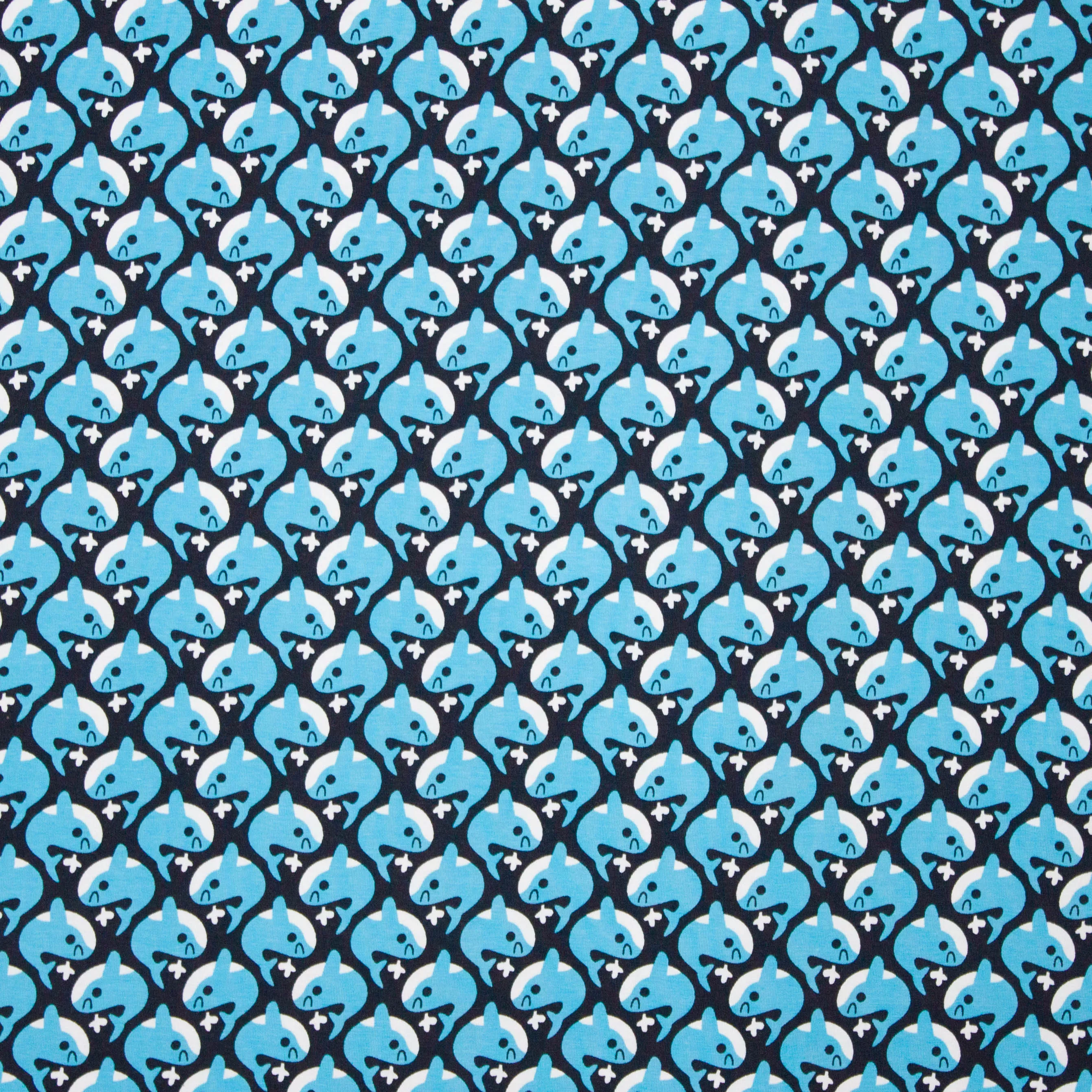 Zwarte tricot met turquoise walvissen