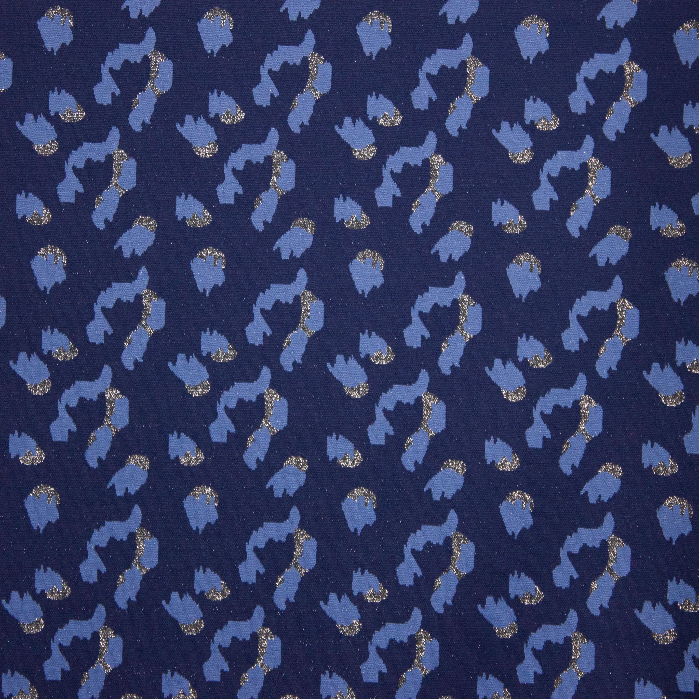 Blauwe metallic jersey met panterprint