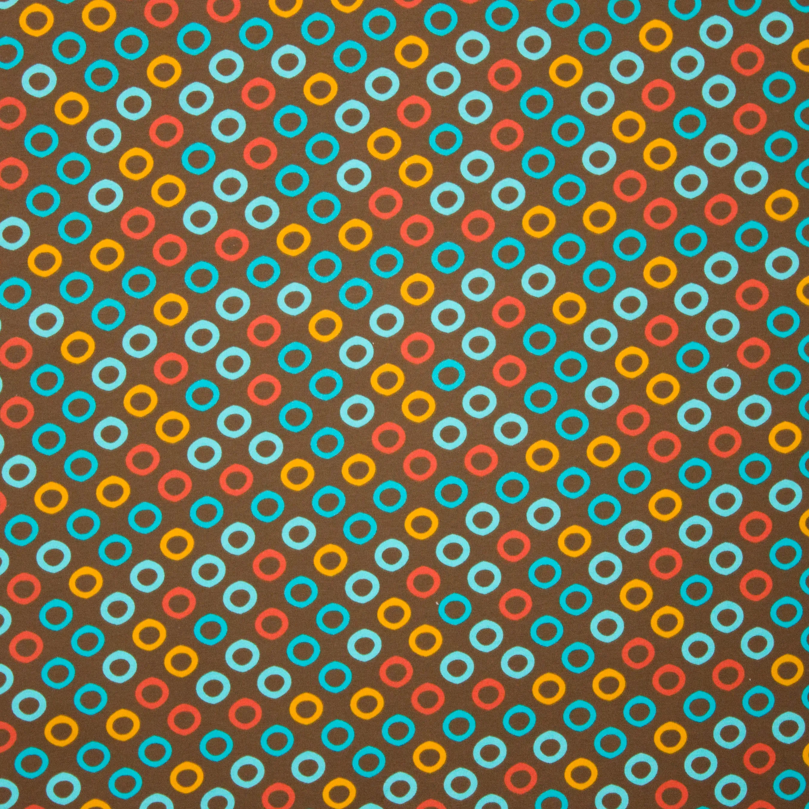 Bruine tricot met ringen motief in oranje, oker en turquoise van Stenzo