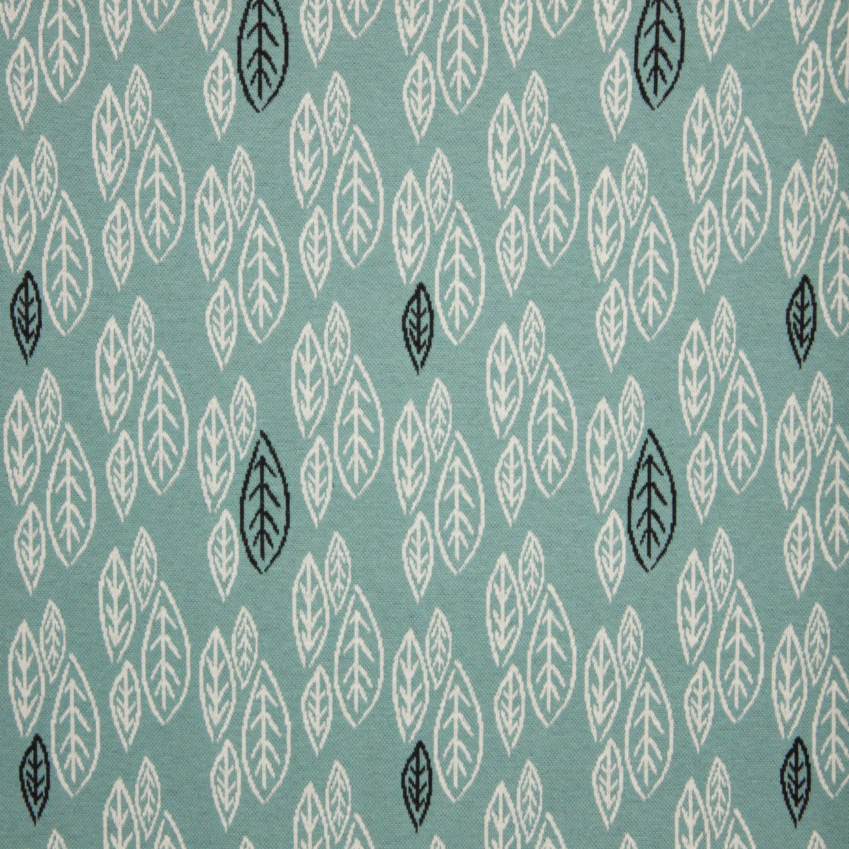 Turquoise jacquard jersey met bladeren