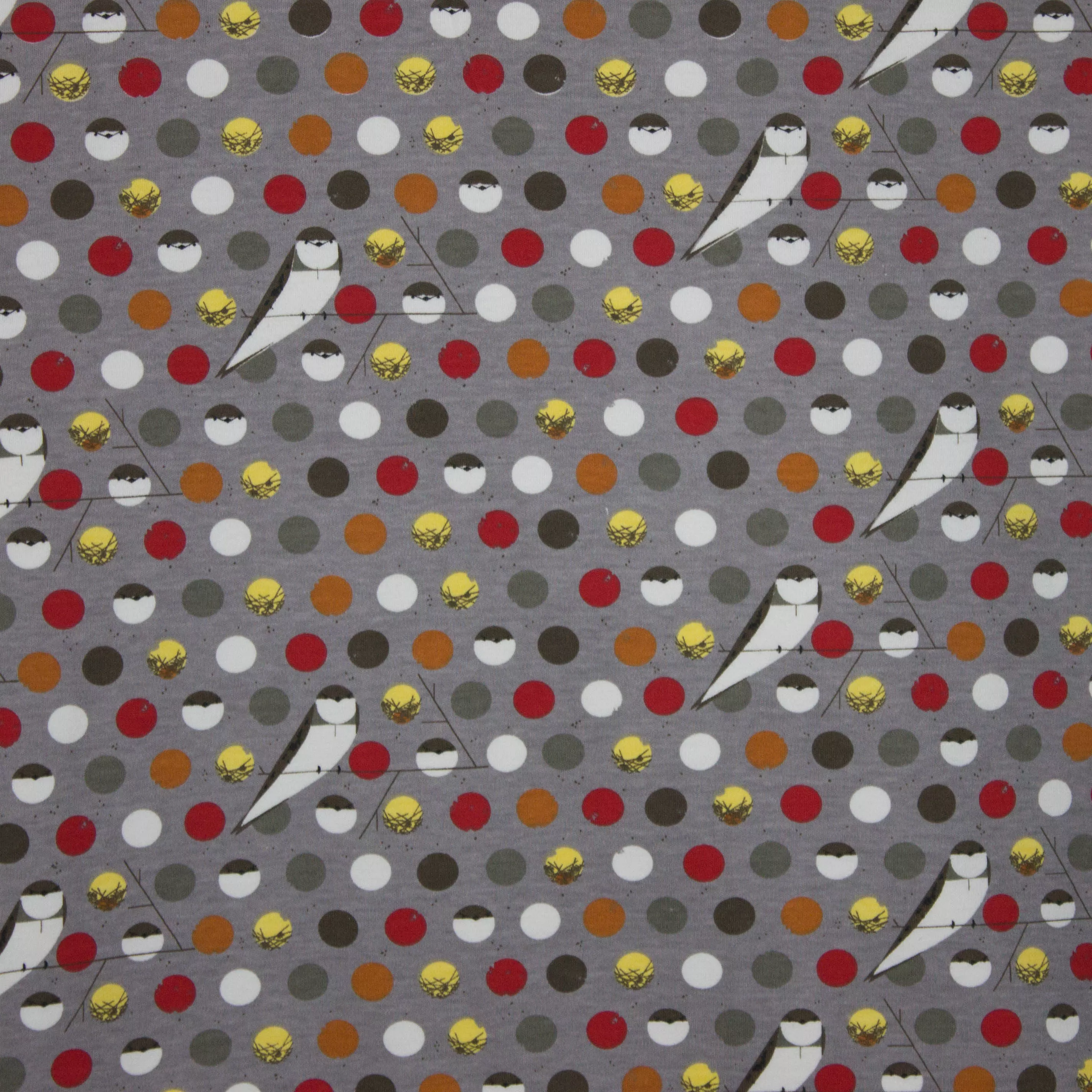Grijze organische katoenen tricot met zwaluwen van Birch fabrics